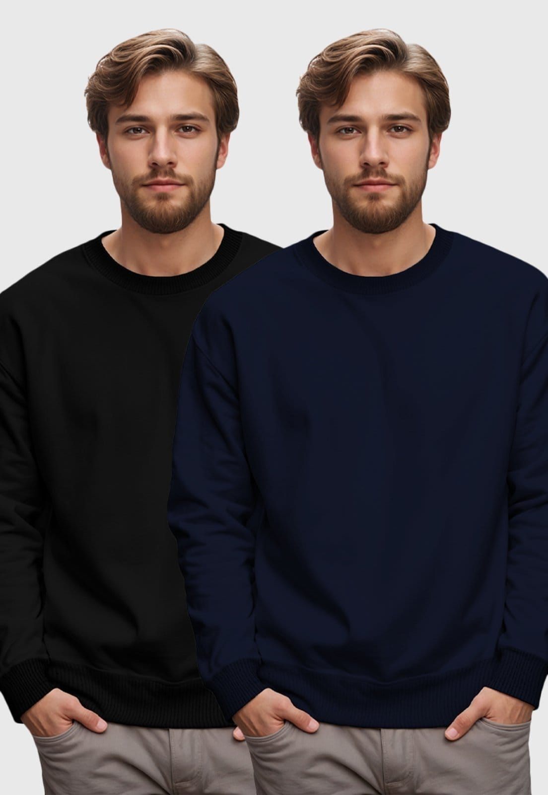 Vista 2 Kit 2 Moletons Masculinos Gola Redonda Benellys Marinho Benellys azul marinho/preto