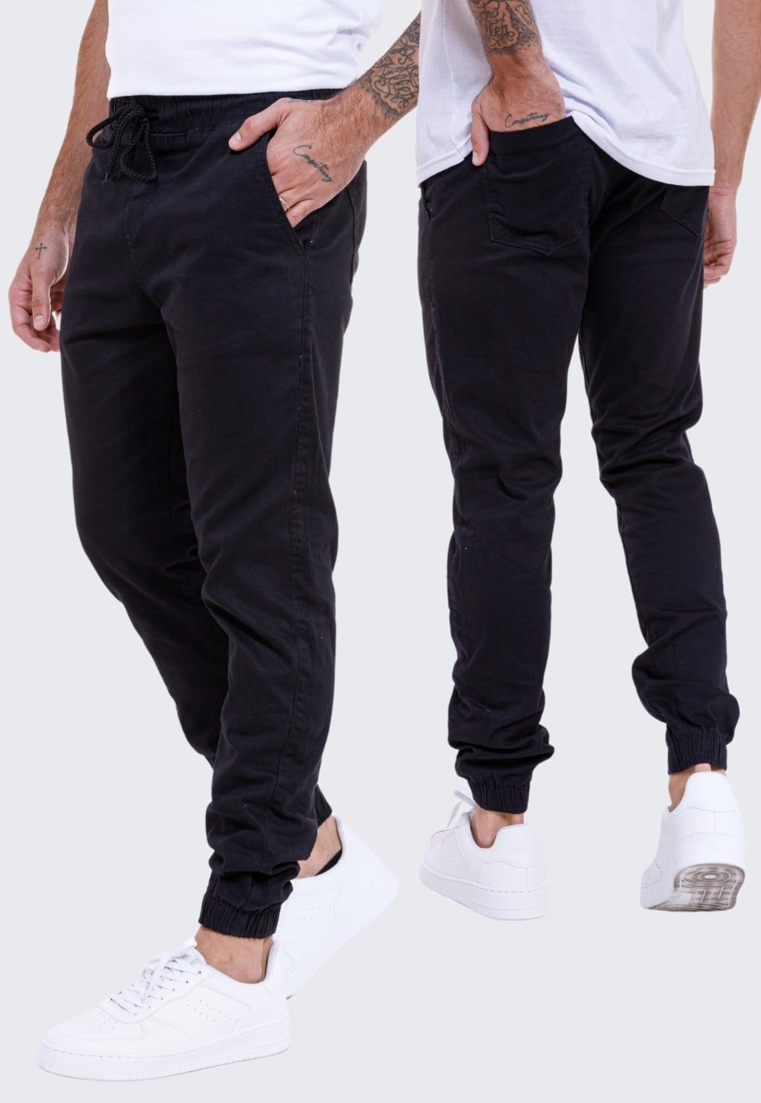 Vista 2 Kit 3 Calça Jogger Sarja Masculina Daze Modas Jeans Escuro e Daze Modas bege/preto