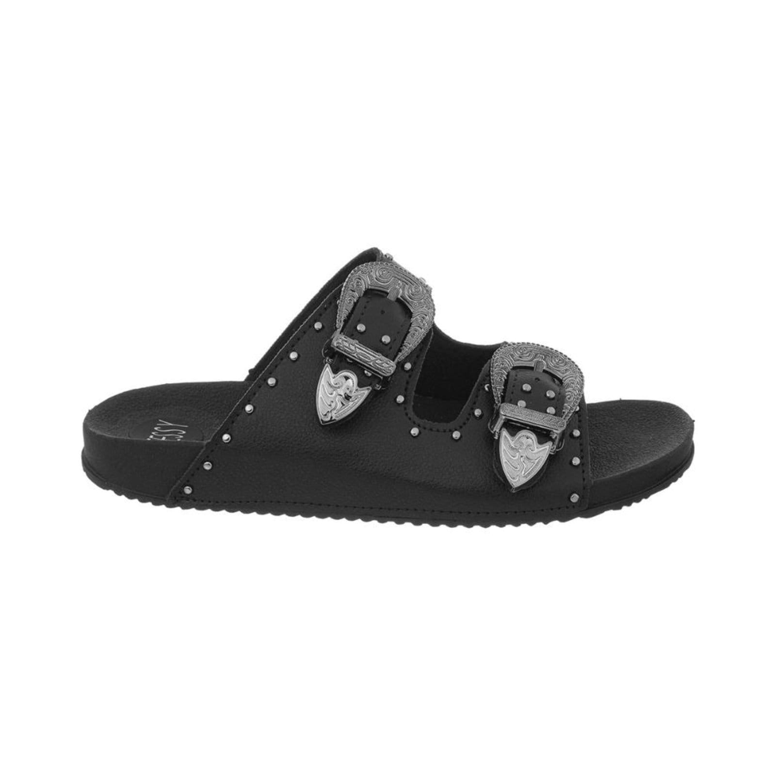 Vista 2 Sandália Papete Feminina Rasteirinha Fivelas Moda Original Stessy Shoes preto