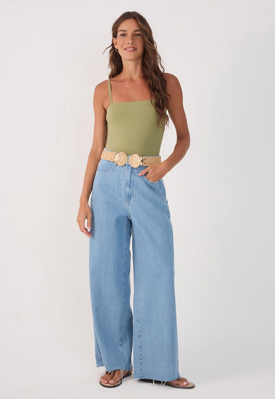 Vista 2 Calça Jeans Dress To Wide Leg Barra Destroyed Dress to azul