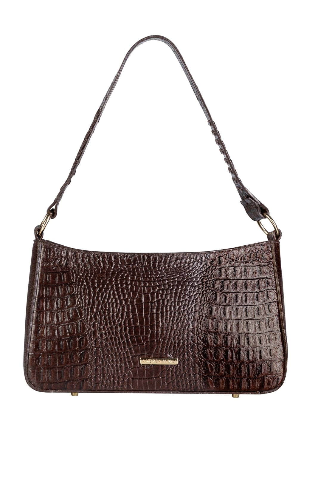 Bolsa de ombro em couro croco baguete Liah - Café