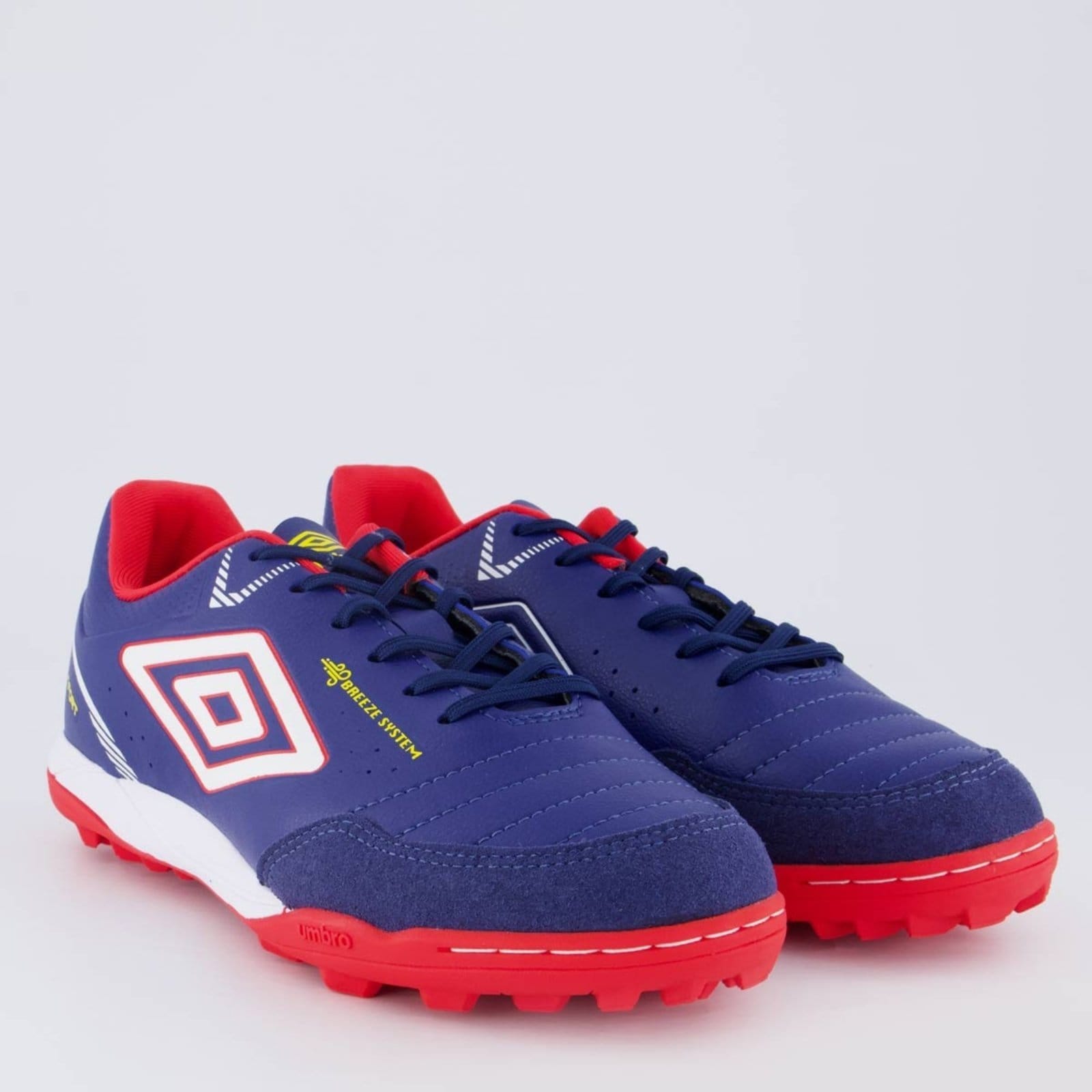 Vista 2 Chuteira Umbro Neo-Confort Society Azul e Vermelho Umbro azul marinho