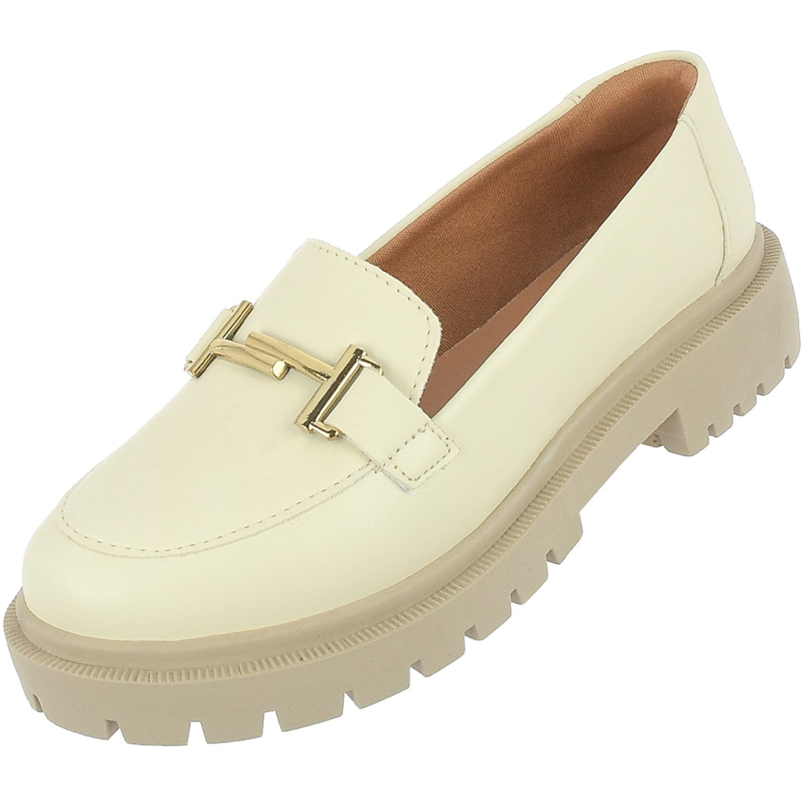 Vista 2 Sapato Feminino Mocassim Tratorado Donatella Shoes Bico Redondo Confort Off White Donatella Shoes off-white white
