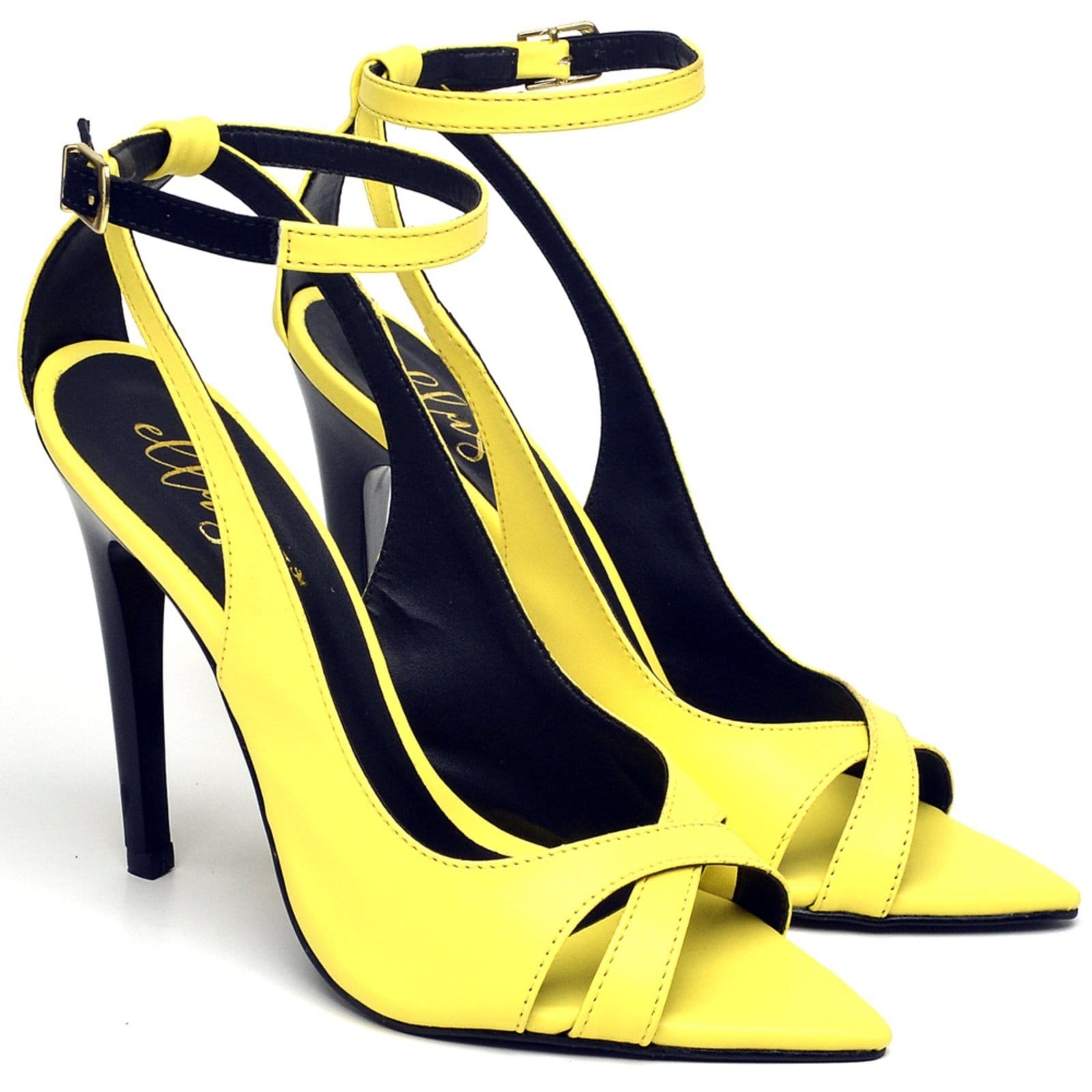 Vista principal Sandália Salto Alto Napa Preto Ella's ZAFREM amarelo