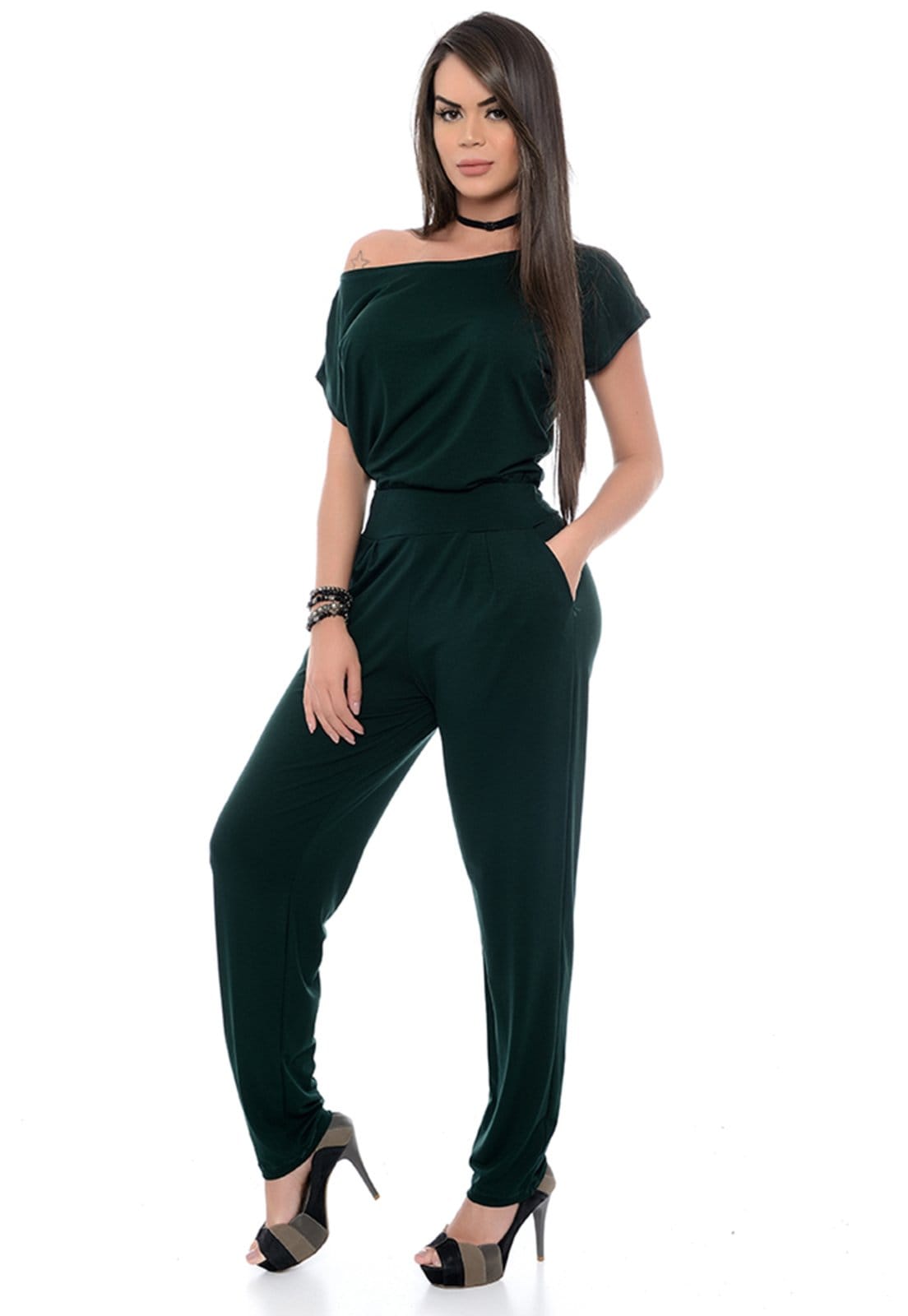 Vista 2 Macacão B Bonnie Longo Canoa Musgo BBonnie verde