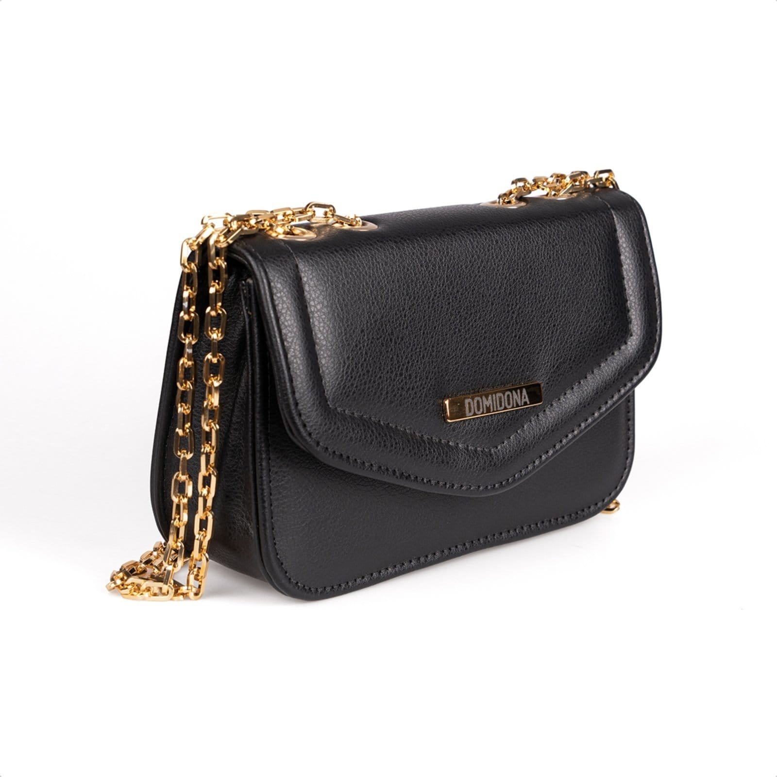 Vista 2 Bolsa Feminina Domidona Mini Bag Preta Pequena com Corrente Dourada Domidona preto