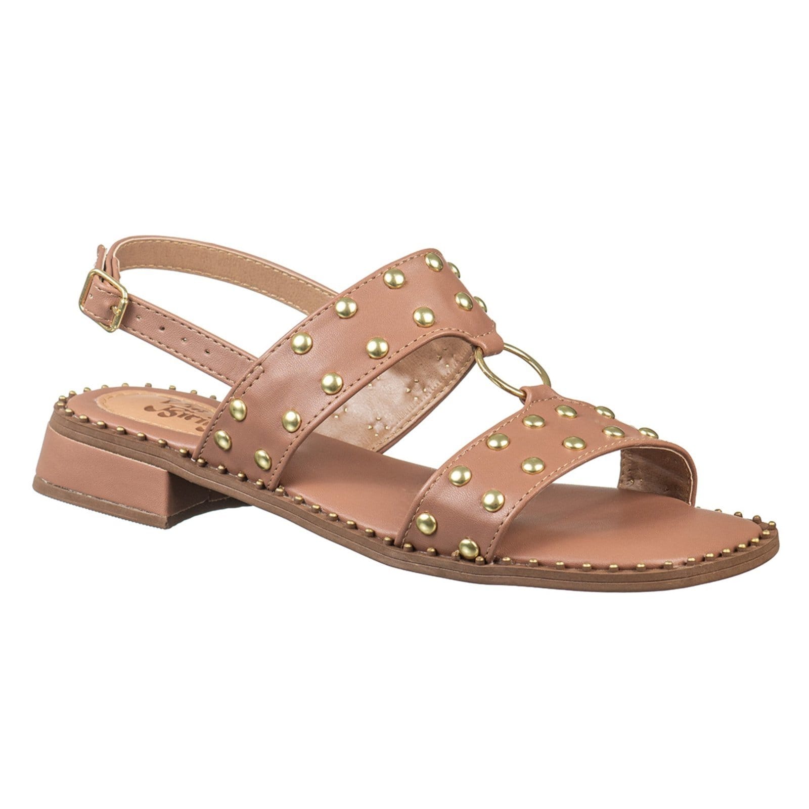 Sandália Casual Feminina C/ Salto Bloco E Aplicações Em Metal- Via Birigui