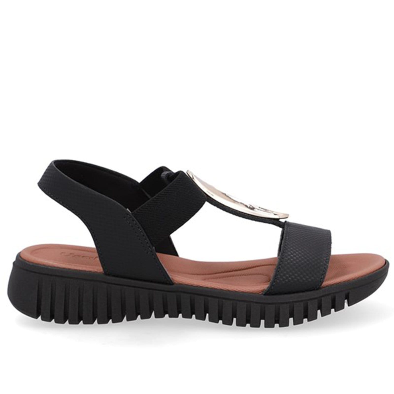 Sandália Enfeite Dourado Couro Usaflex 001