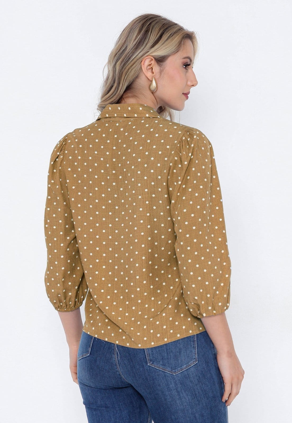 Vista 2 Camisa Intens Manga 3/4 Viscolinho Curry Intens caramelo