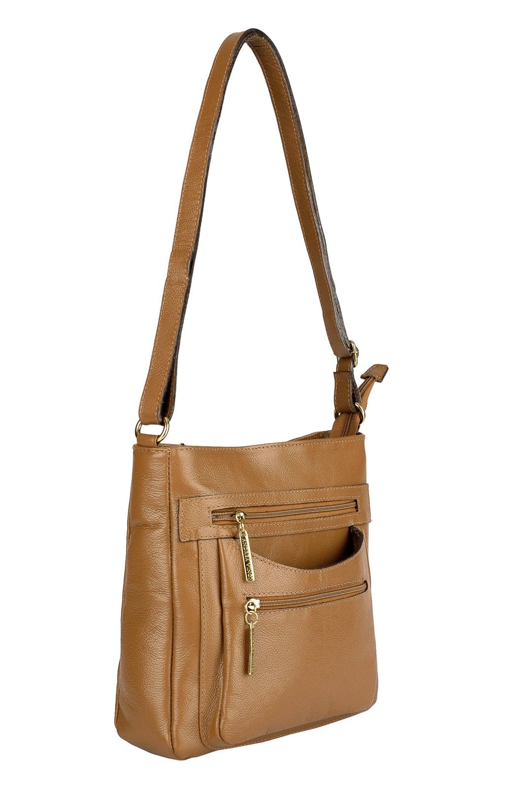 Vista 2 Bolsa Andrea Vinci tiracolo em couro liso Thais Andrea Vinci caramelo