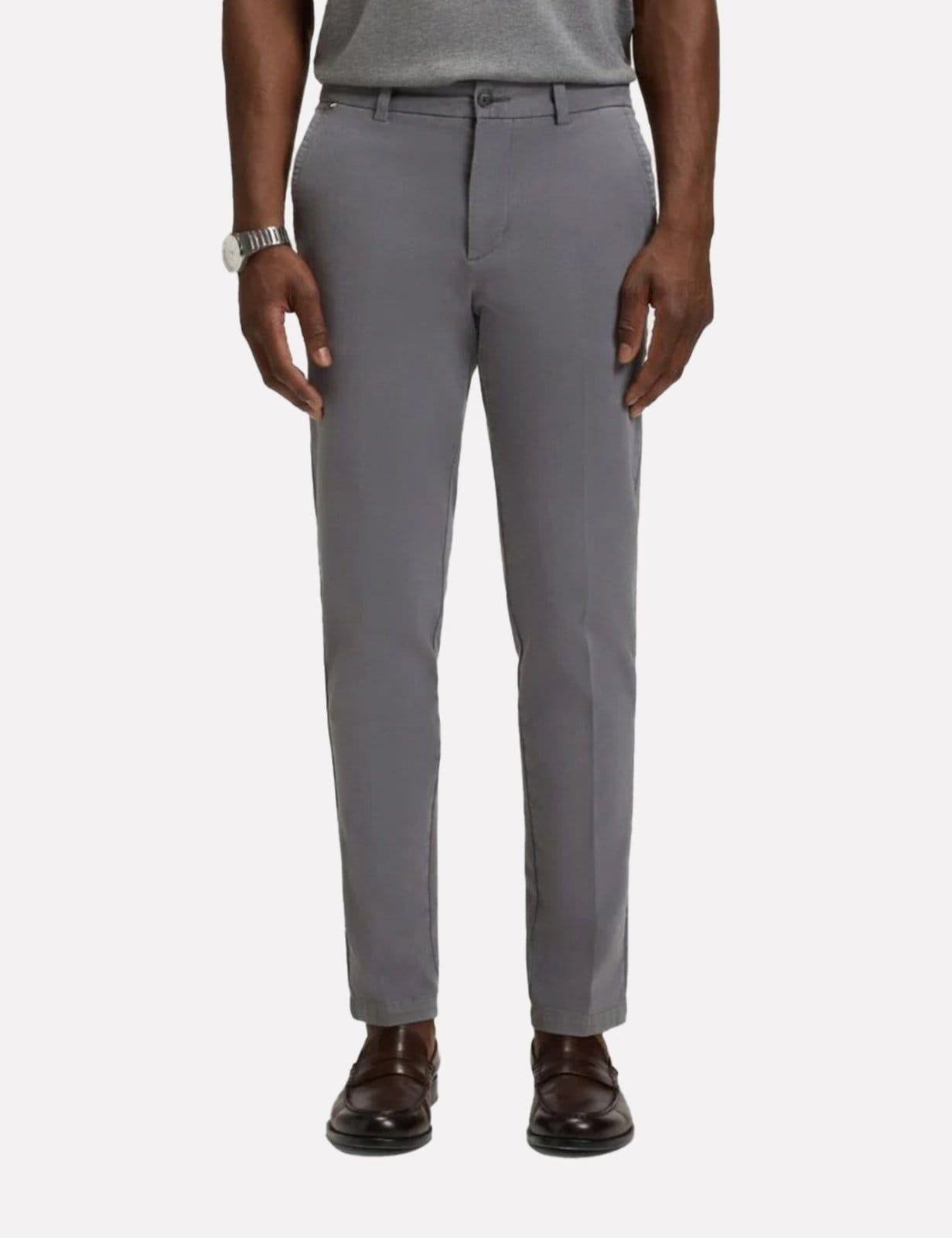 Vista 2 Calça Hugo Boss Masculina Slim Fit Sarja H-Kaiton1 Escuro Hugo Boss cinza