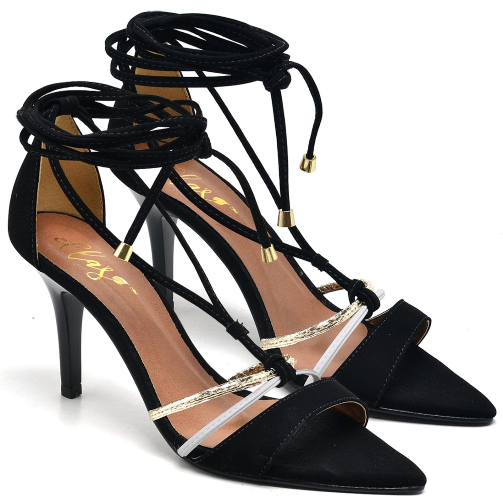 Sandália Salto Médio Bico Folha em Couro Ella's