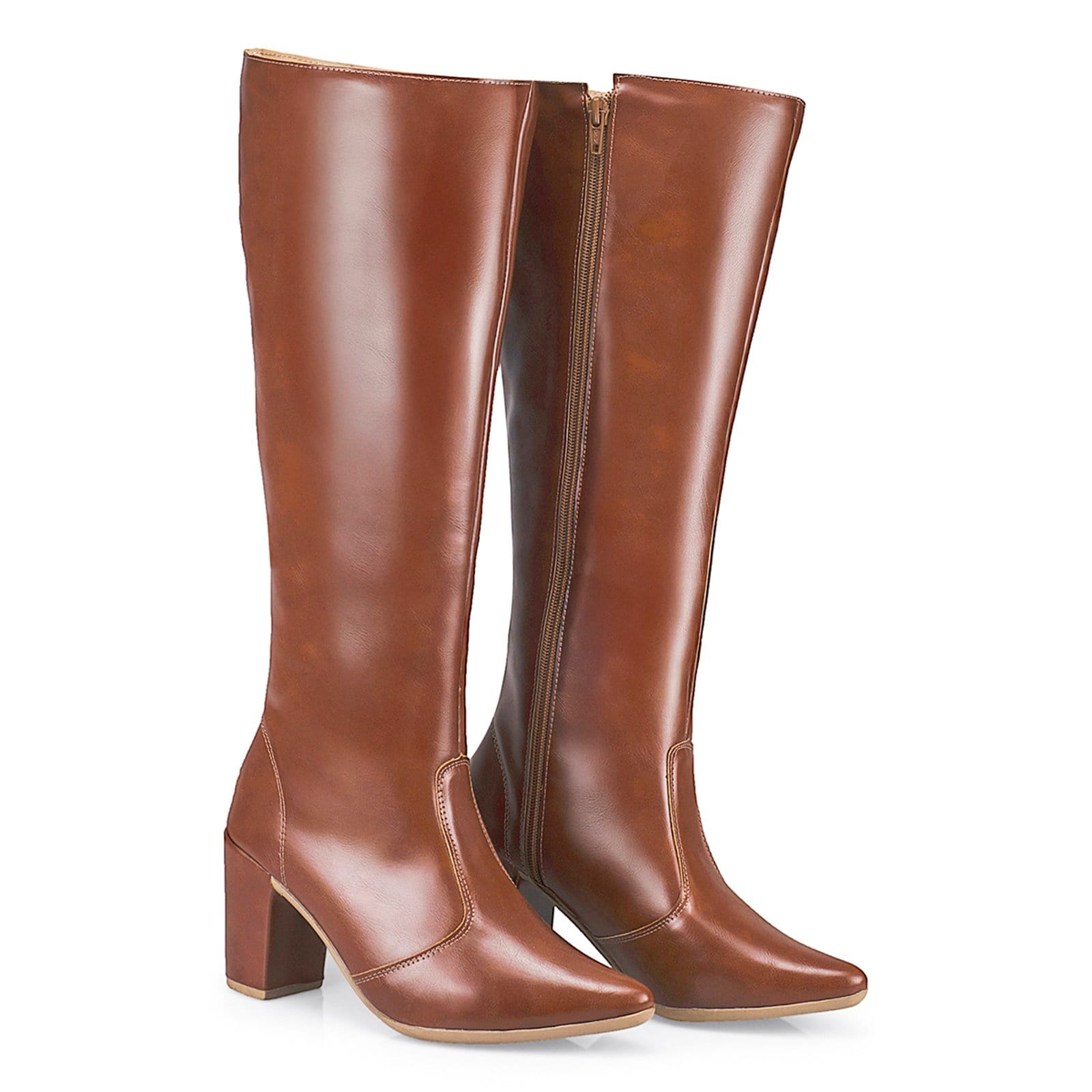 Vista 2 Bota Feminina Cano Alto Salto Bloco Conforto Montaria 206 LÓRIS SHOES caramelo