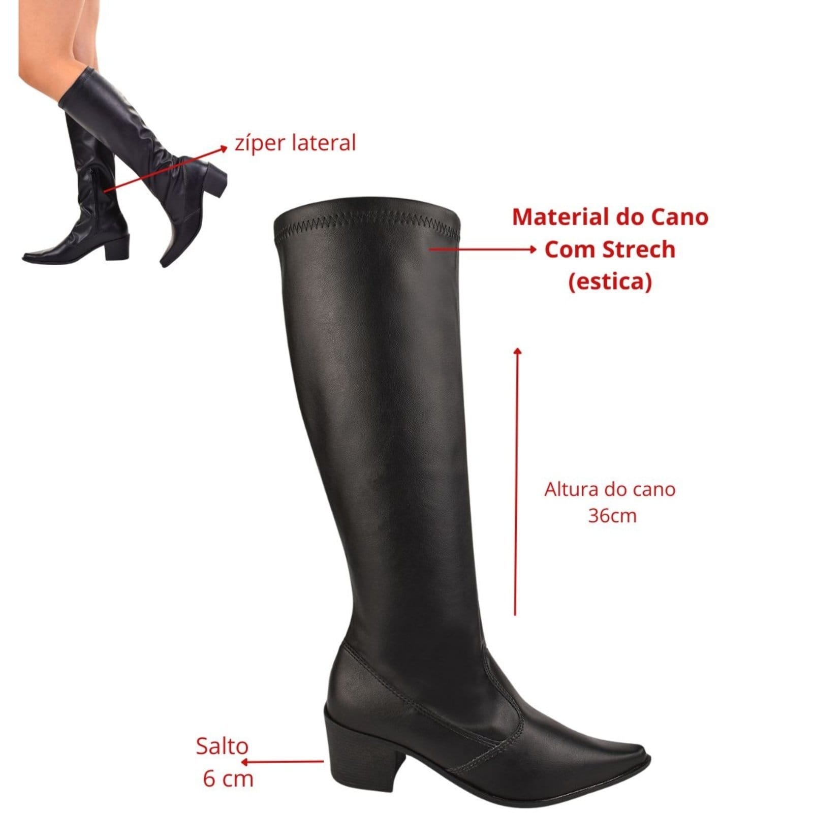 Vista 2 Bota Feminina Over Cano Alto Longo The Knee Confortável Moda ZATURE STORES preto
