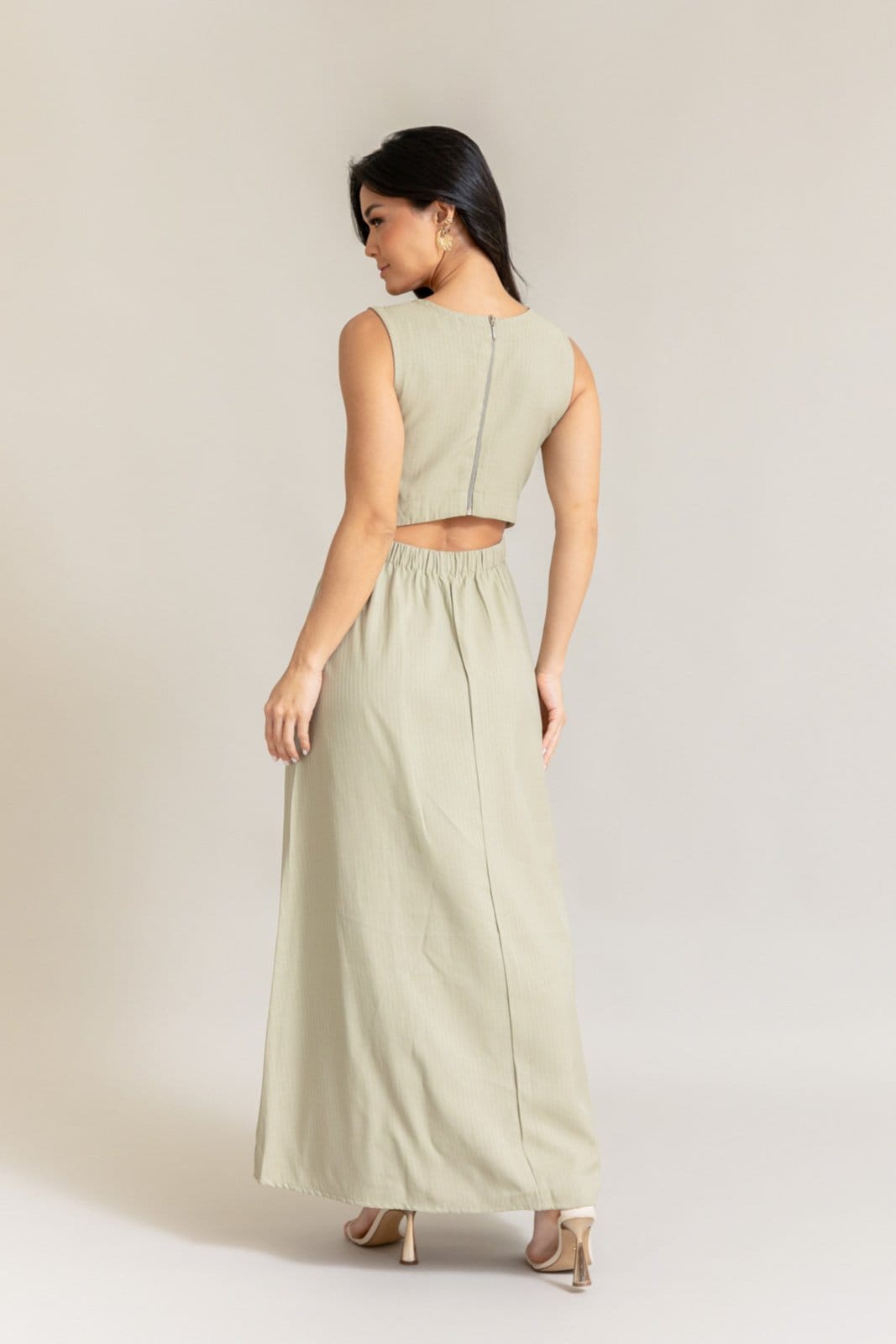 Vista 2 Vestido Em Viscose Feminino Com Abertura Diálogo Jeans DIALOGO verde