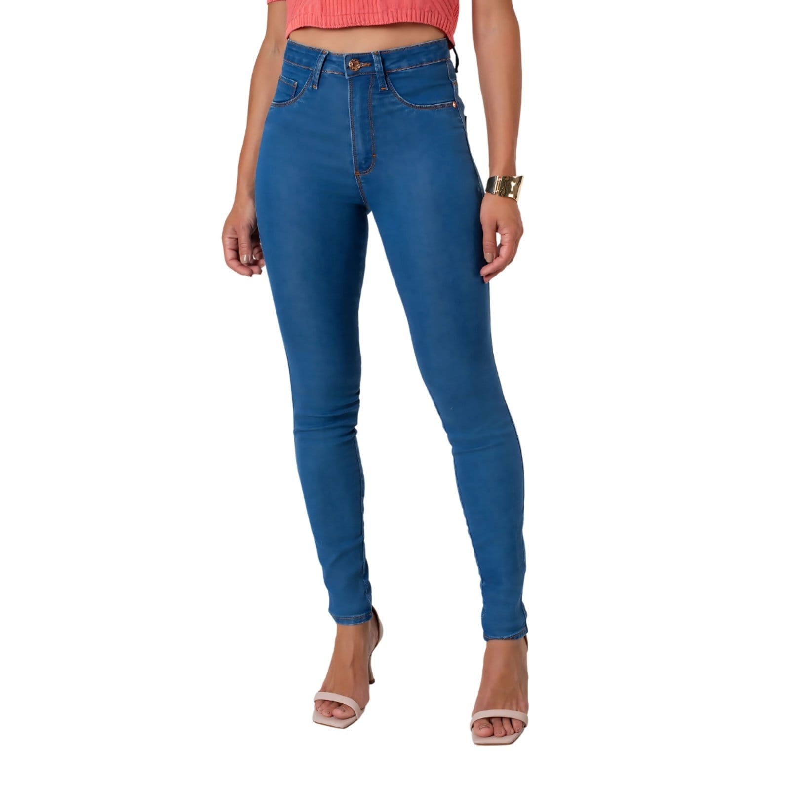 Vista 2 Calça Jeans Feminina Esmeralda Flor de Lis jeans esmeralda