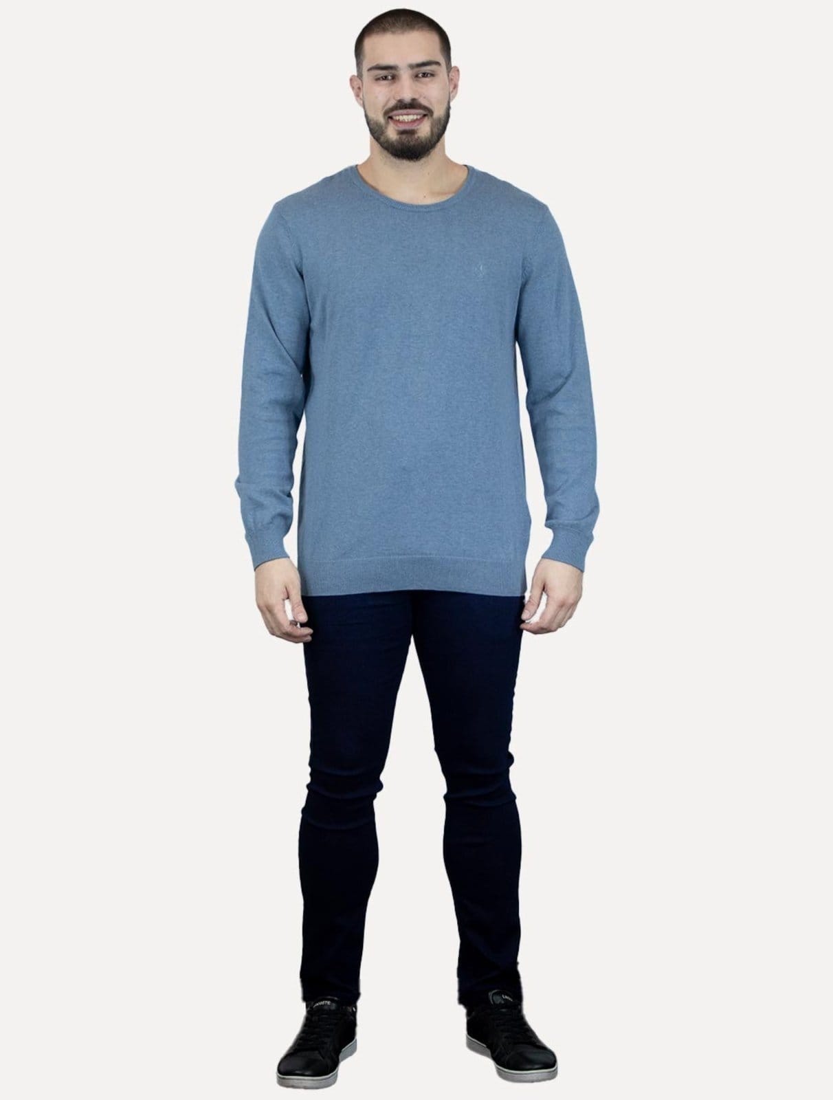 Vista 2 Suéter Dudalina Masculino Tricot Crewneck Melange Cotton édio Dudalina azul
