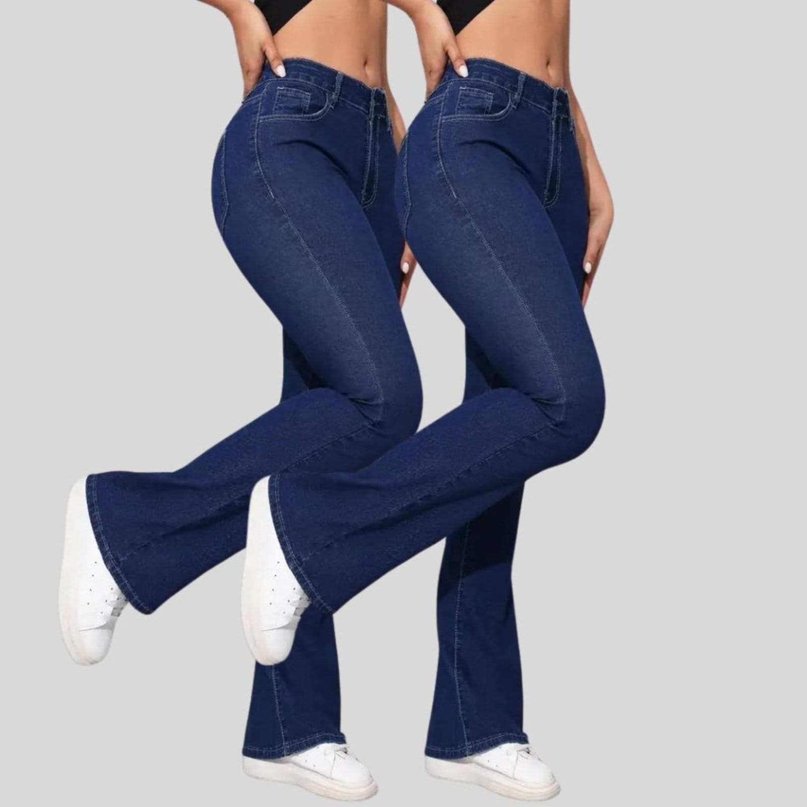 Kit 2 Calça Flare Jeans Feminina Tex Jeans Boca de Sino Cintura Alta Modeladora com Elastano Escuro