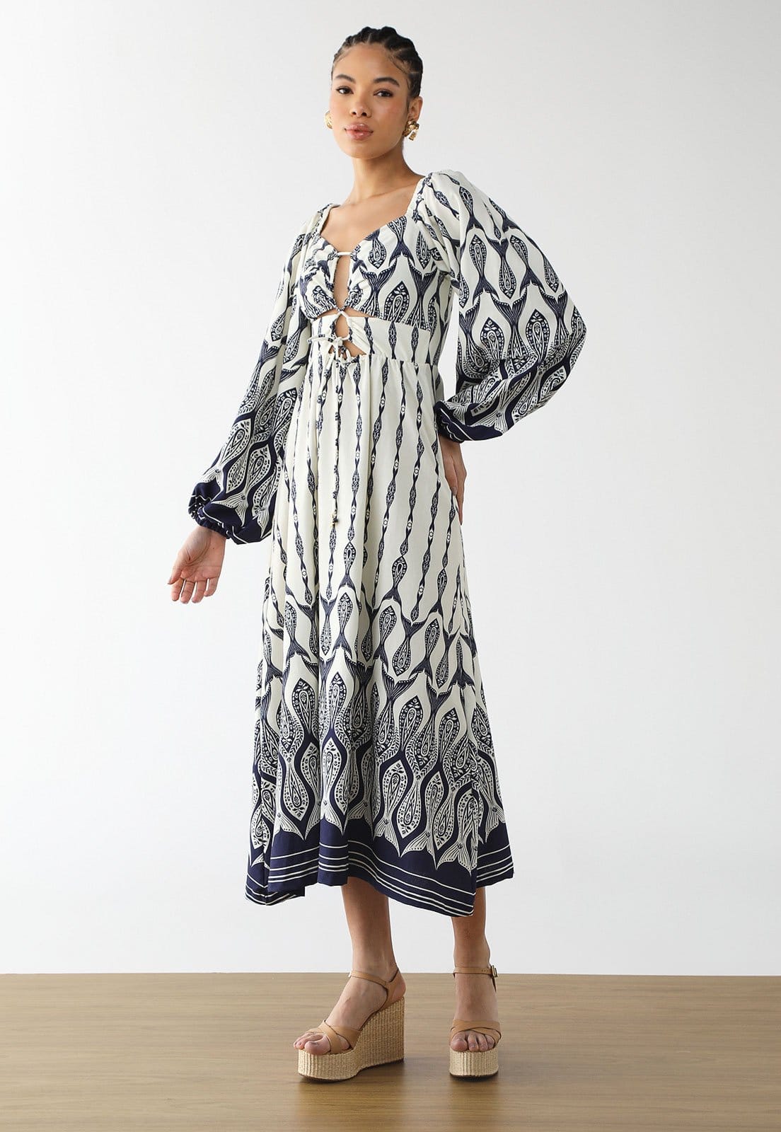 Vestido Feminino FARM Estampa Geométrica Off-White