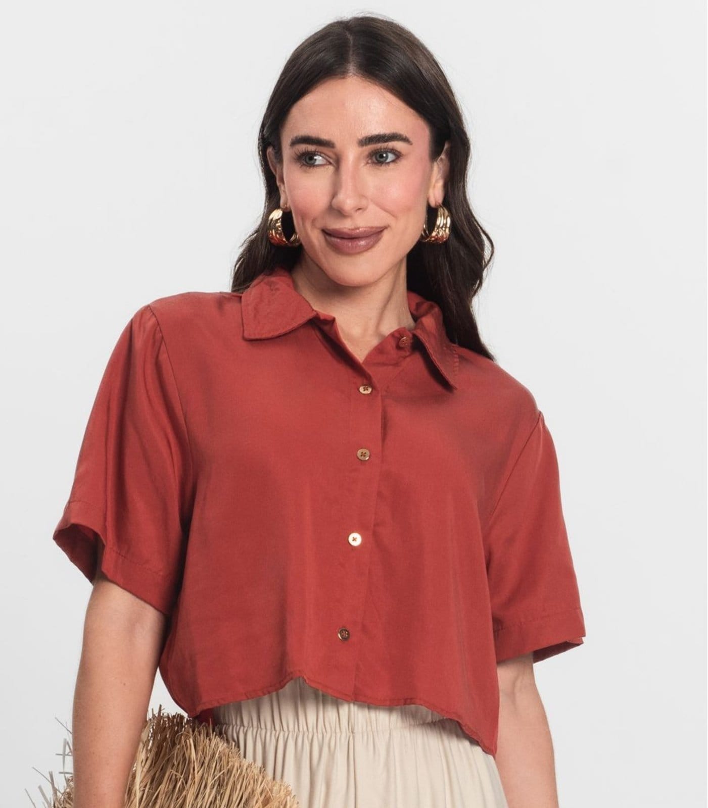 Vista 2 Camisa Feminina Manga Curta Com Gola Endless Endless marrom