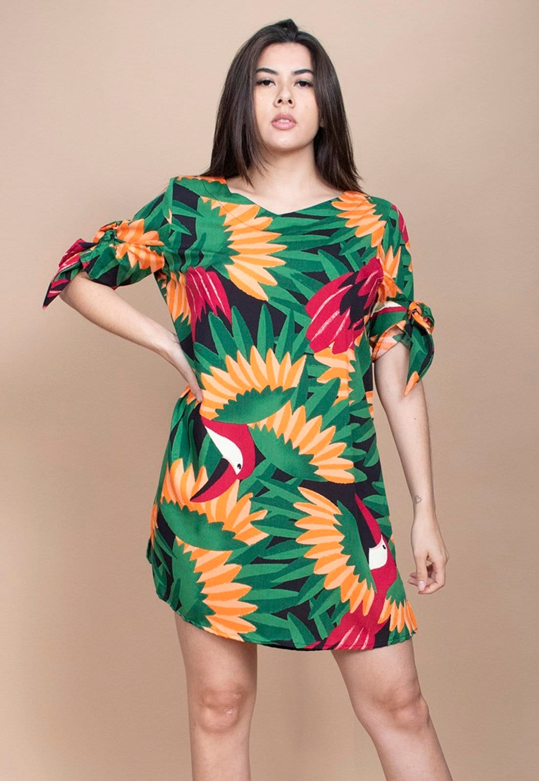 Vestido Curto Cabanafree Plano Estampa Festa dos Tucanos