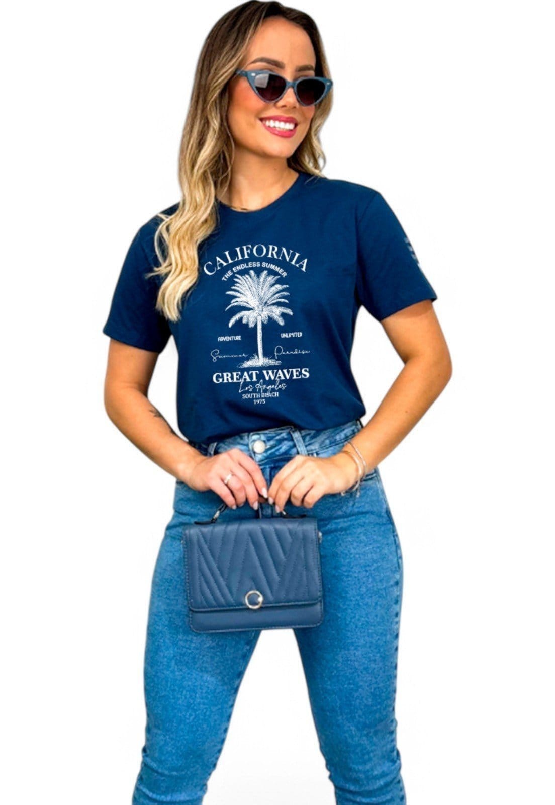 Camiseta Cianitas Azul Estampa Coqueiro California