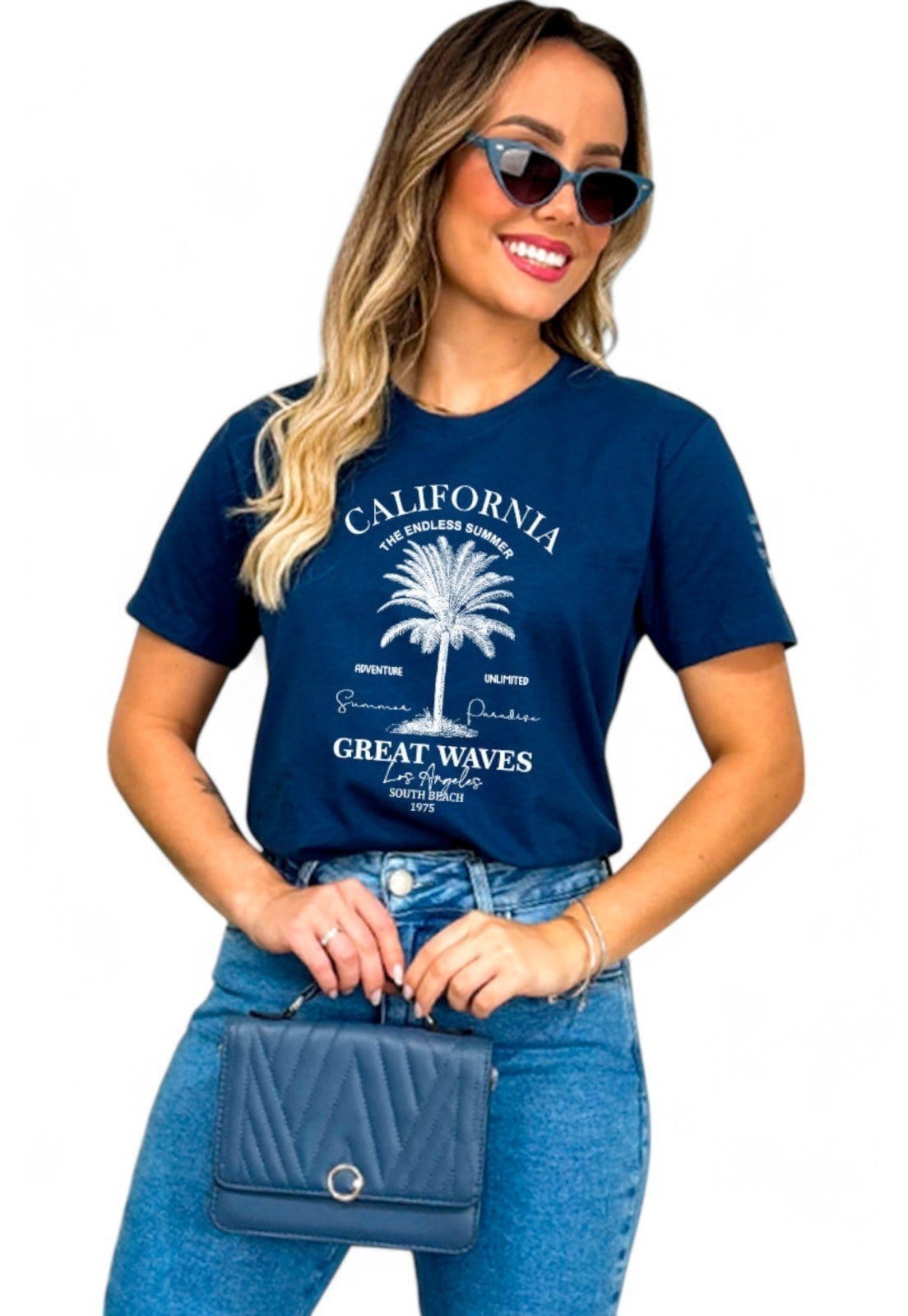 Camiseta Cianitas Azul Estampa Coqueiro California - 2