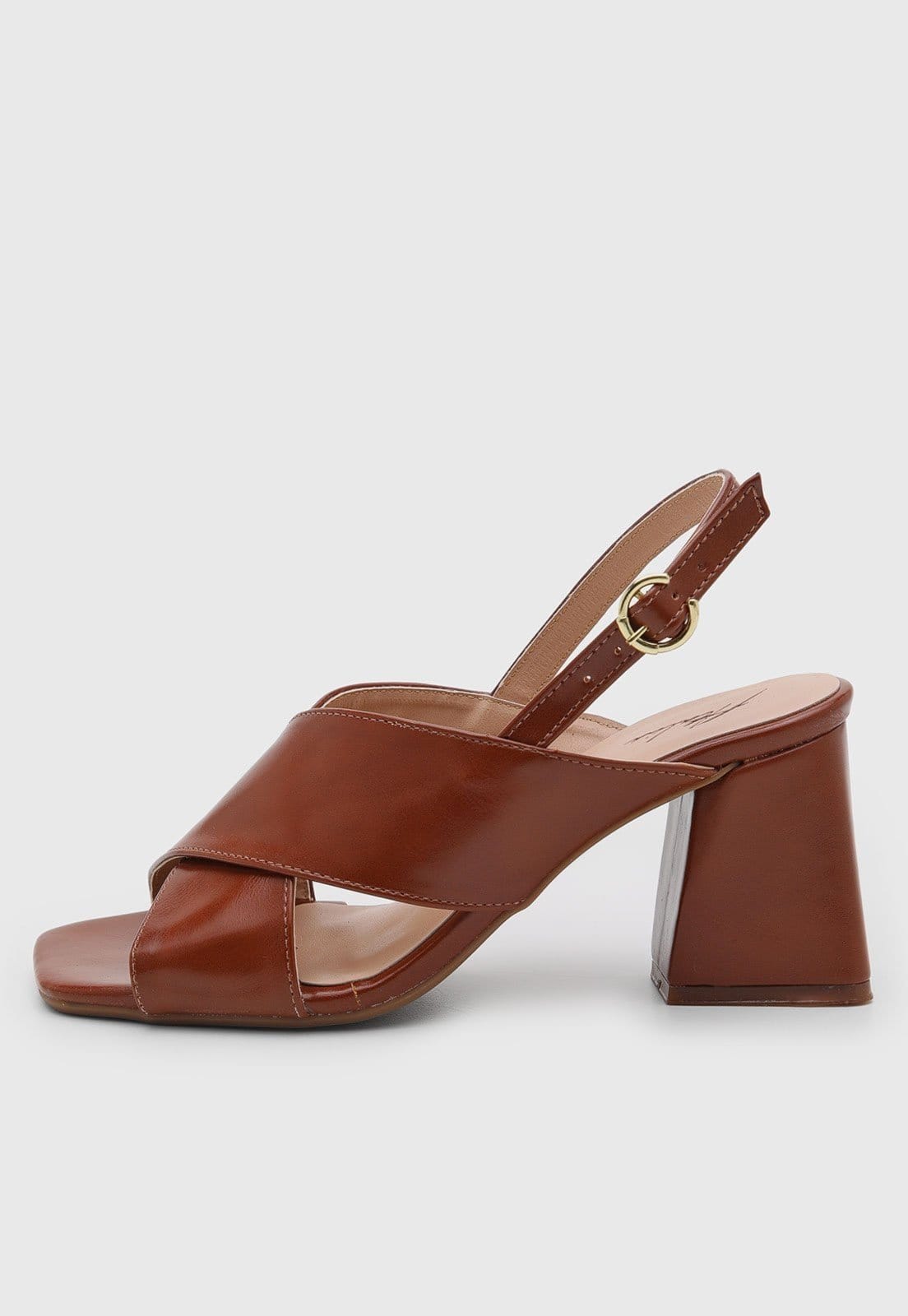 Sandália Salto Geométrico Feminina Atalia Shoes Madrid New Whisky Tiras Grossas Cruzadas Tendência 2026