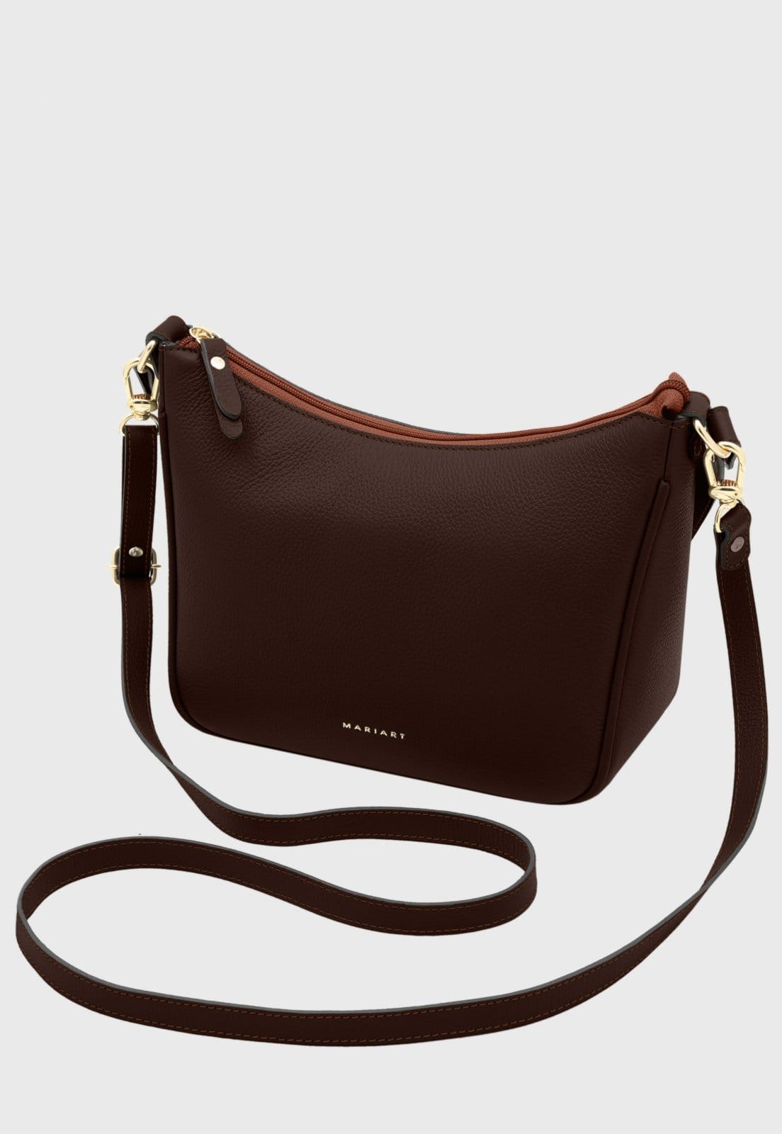 Vista 2 Bolsa Transversal de Couro Mariart Macaúba Chocolate Mariart marrom