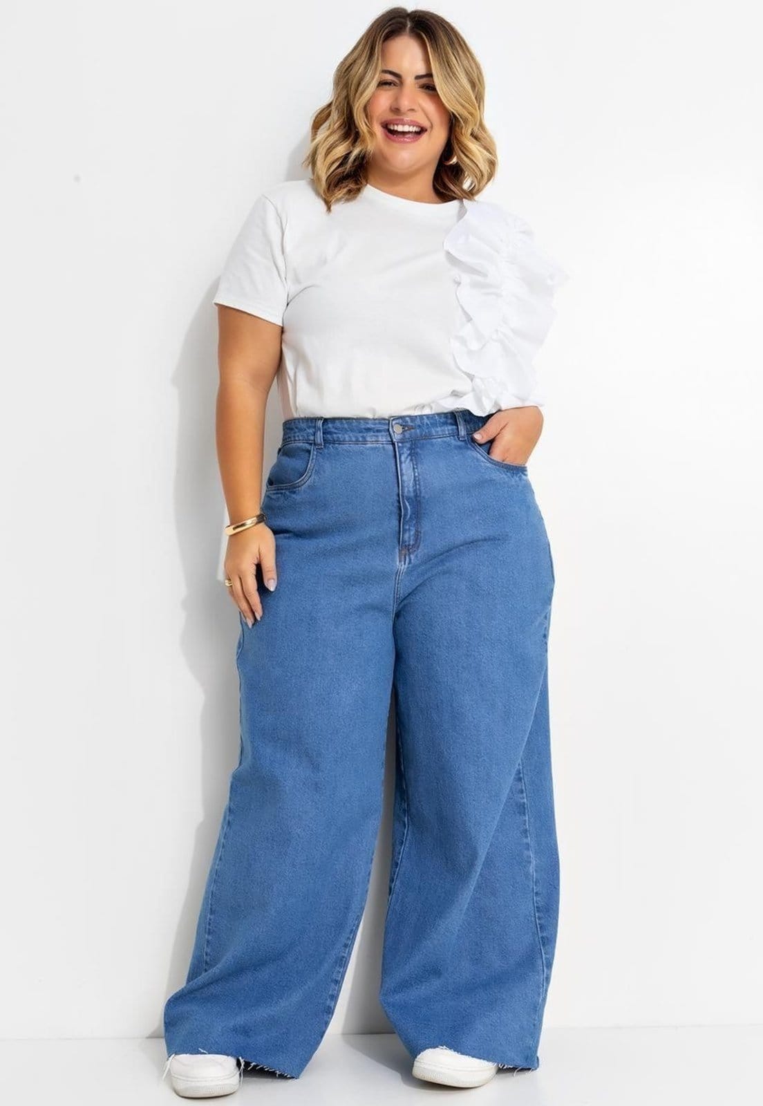 Vista 2 Calça Em Jeans Médio Quintess azul