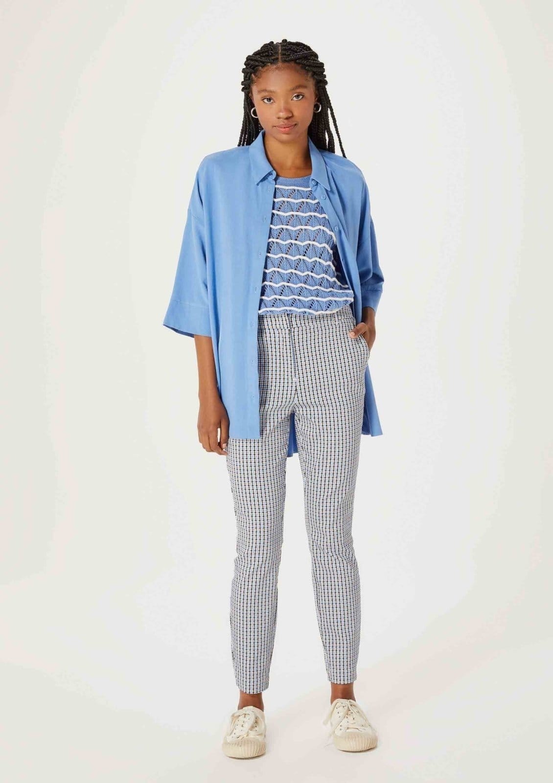 Calça Feminina Slim Estampada Cintura Média Em Alfaiataria