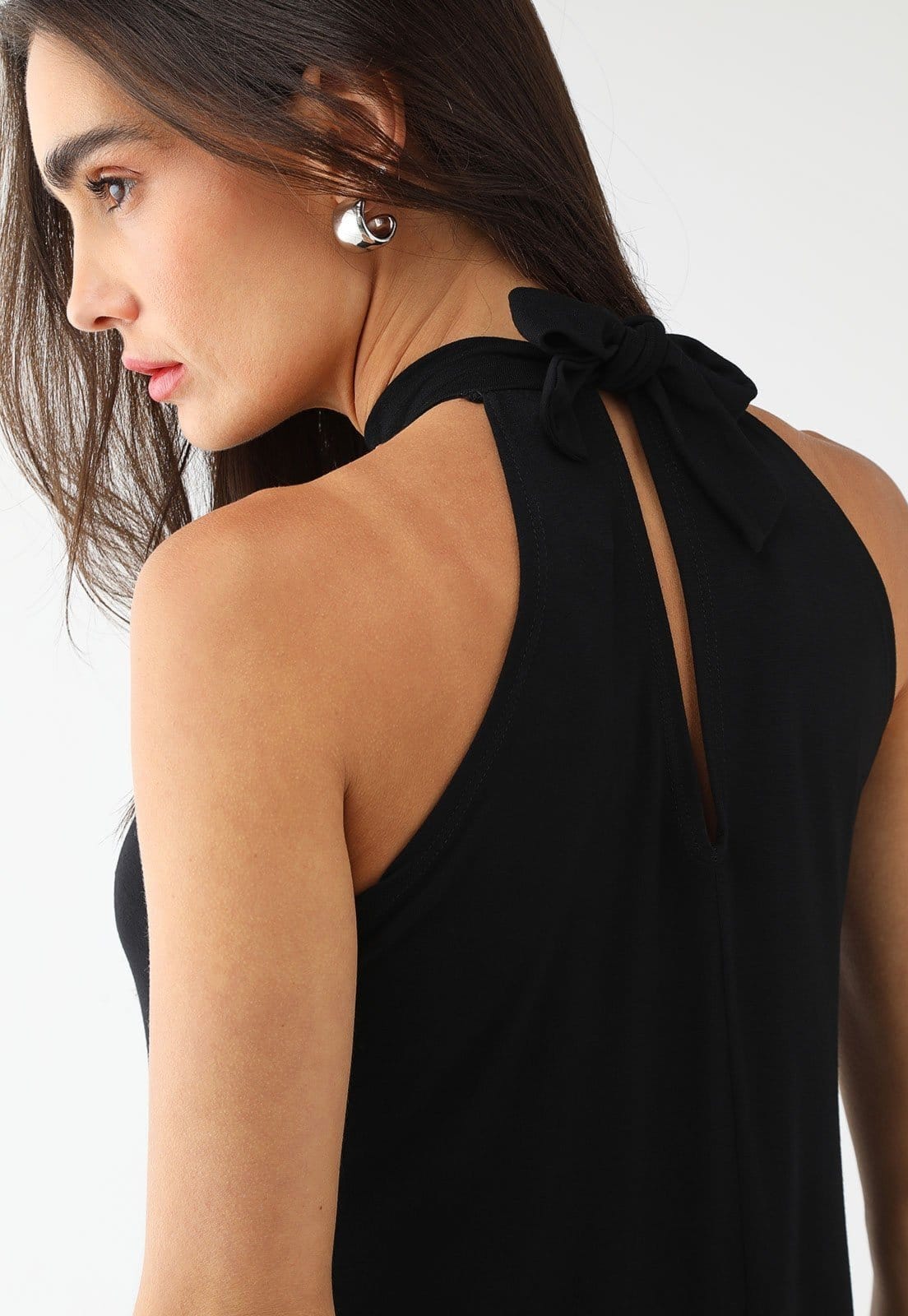 Vista 2 Vestido Gola Alta Malha Viscolycra Maria Paes preto