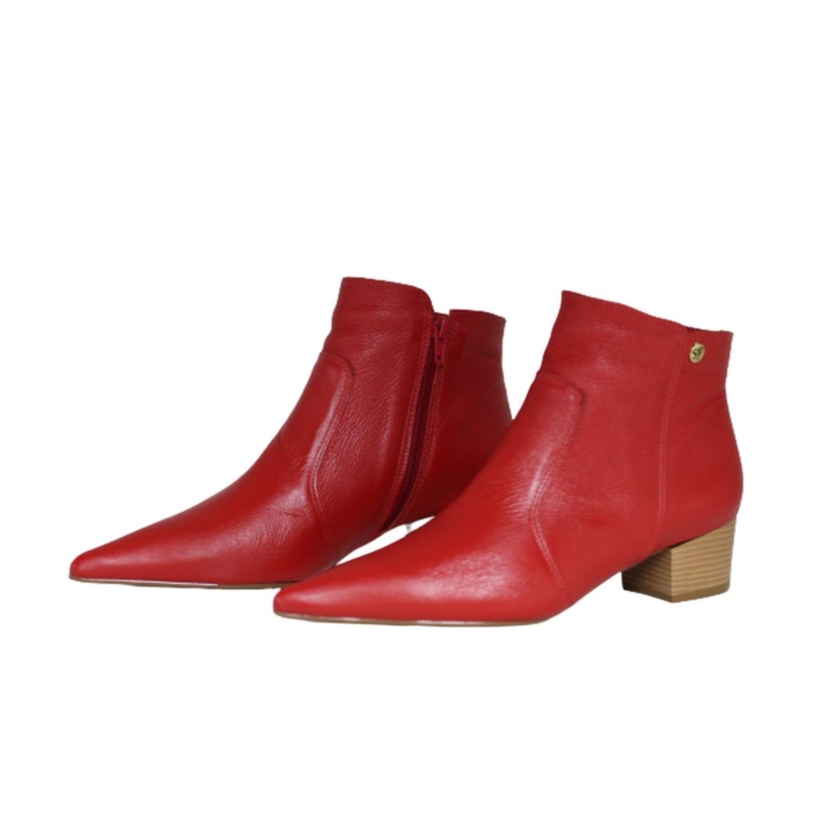 Bota Feminina Bico Fino Cano Curto Couro Salto 4 CM