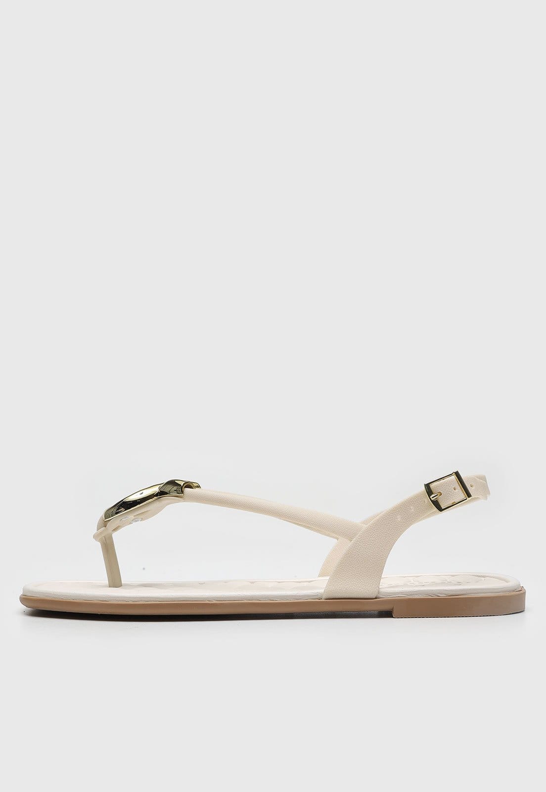 Rasteira Feminina Moleca Fechada Detalhe Metalizado Off-White