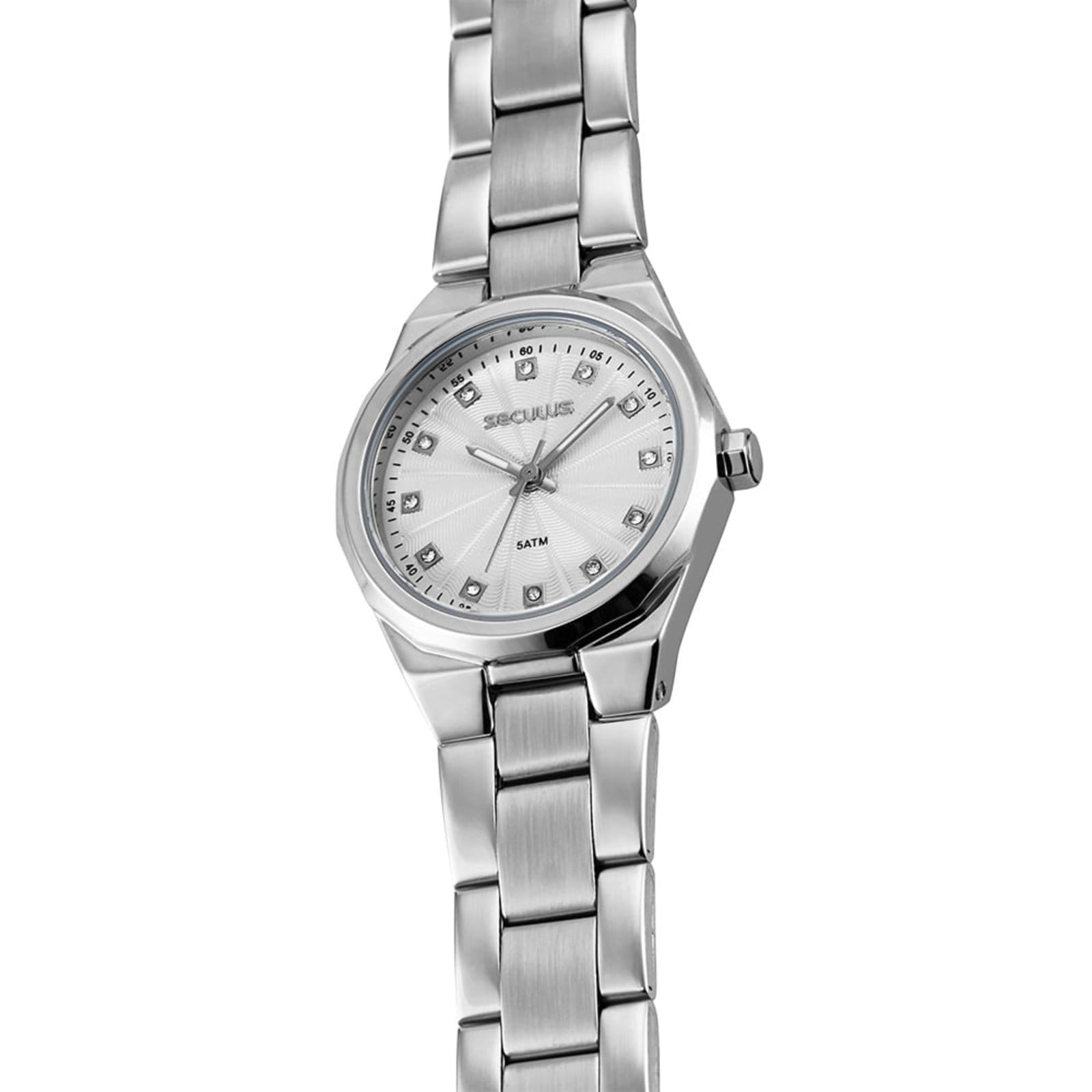 Vista 2 Relógio Feminino Cristais Visor Texturizado Seculus prata