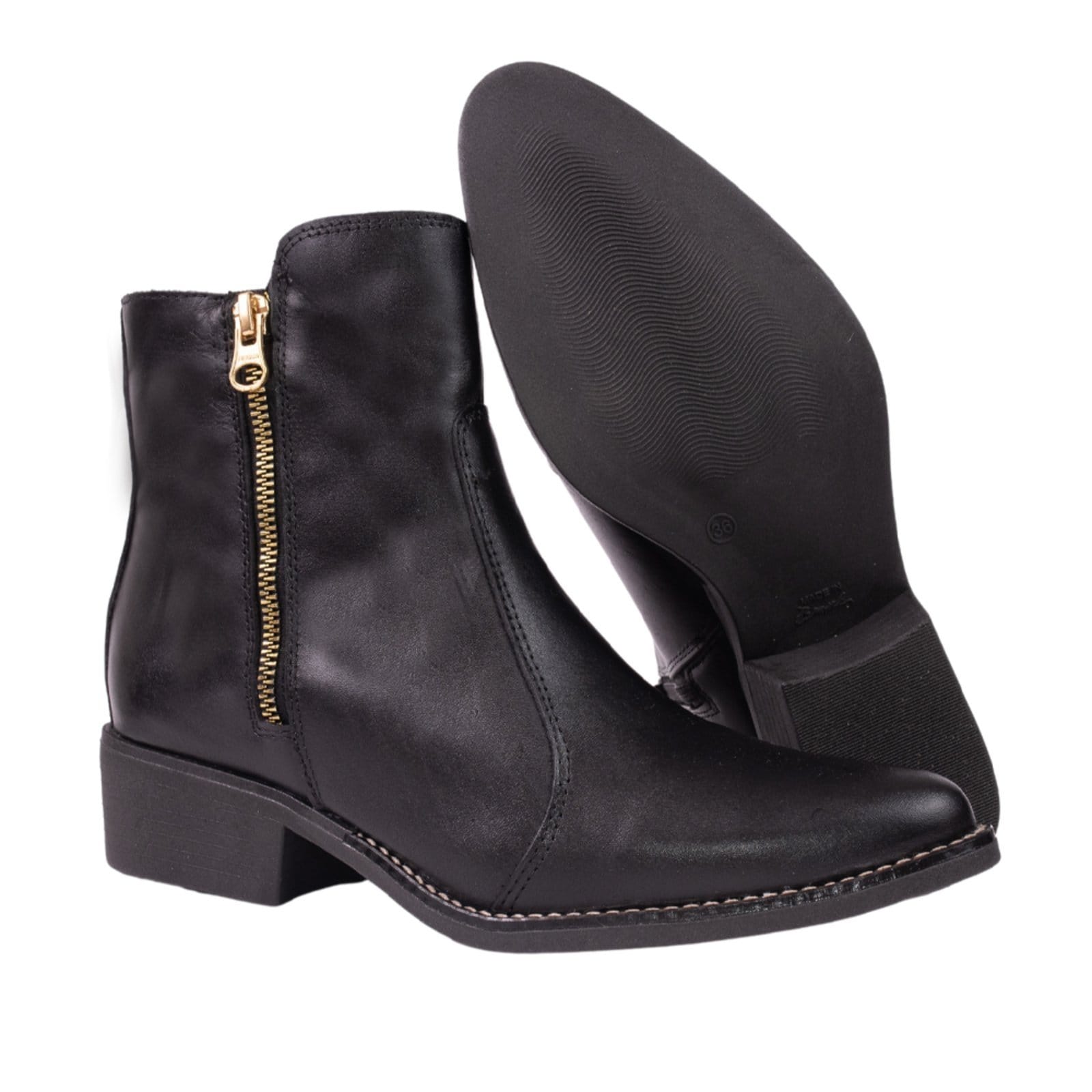 Vista 2 Bota em Couro Legitmo Feminina Cano Baixo Bico Fino TELLINI STORE preto