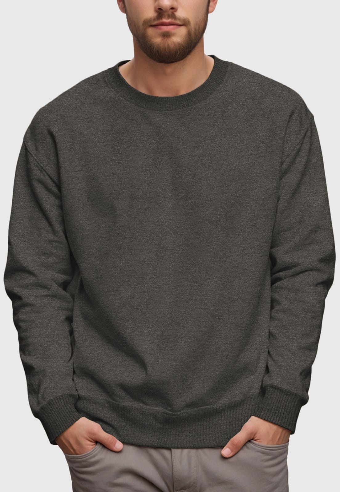 Blusa de Frio Moletom Flanelado Benellys Liso Gola Redonda Chumbo