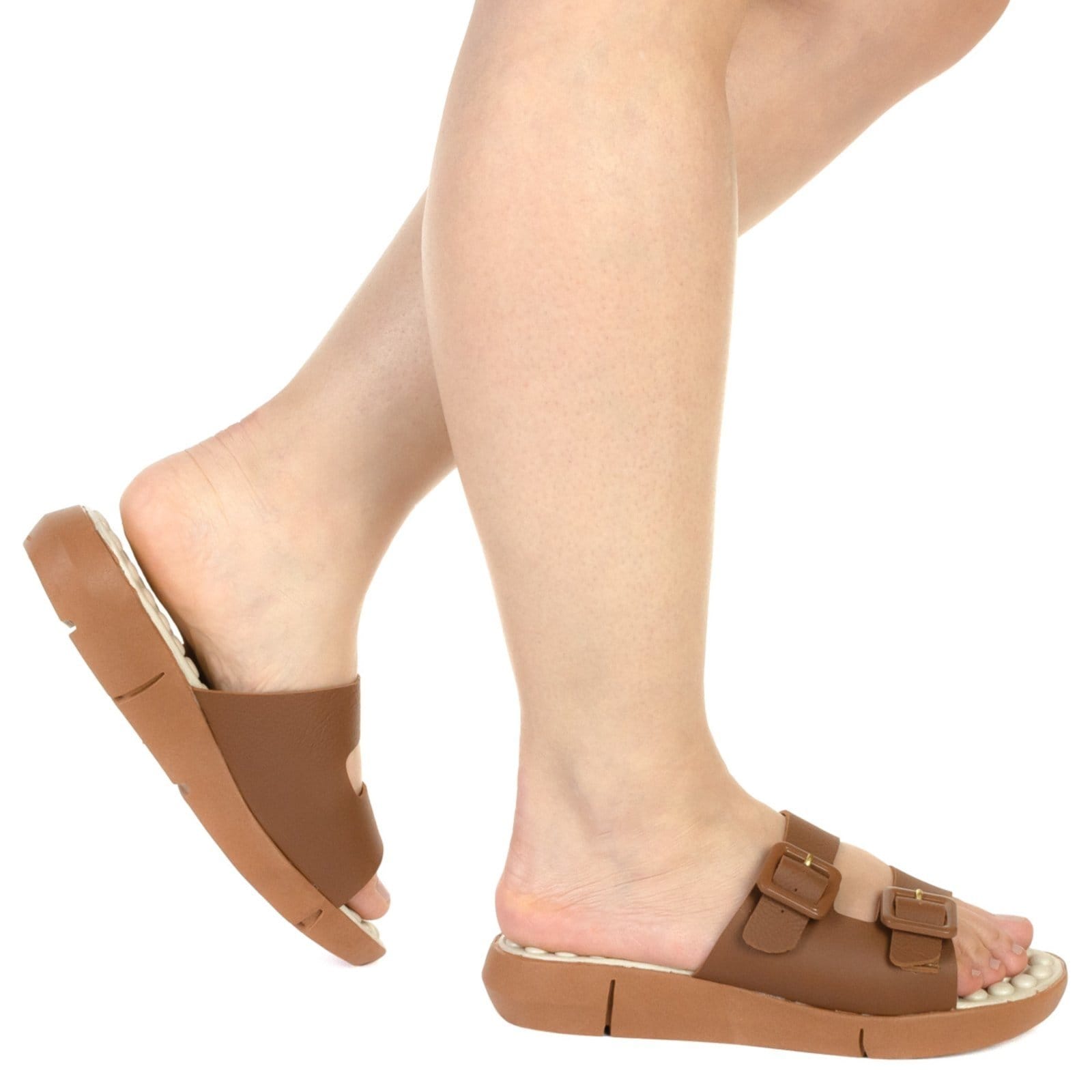 Vista 2 Chinelo Feminino Massageador Ortopédico Esporão Macio Conforto Via Angel 56.02 VIA ANGEL caramelo