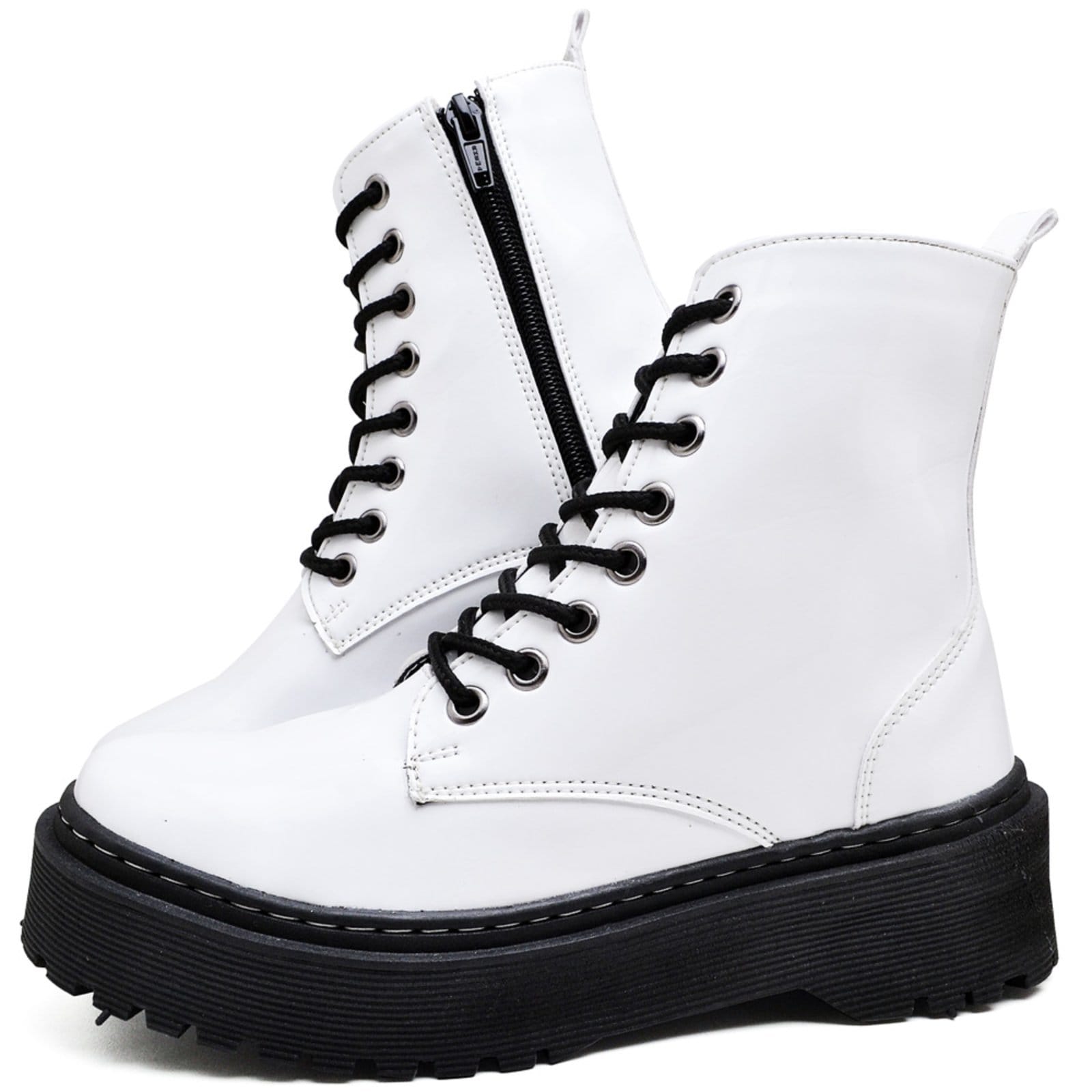Vista 2 Bota Coturno Feminina Tratorada Verniz DUBUY 1105FG DUBUY branco