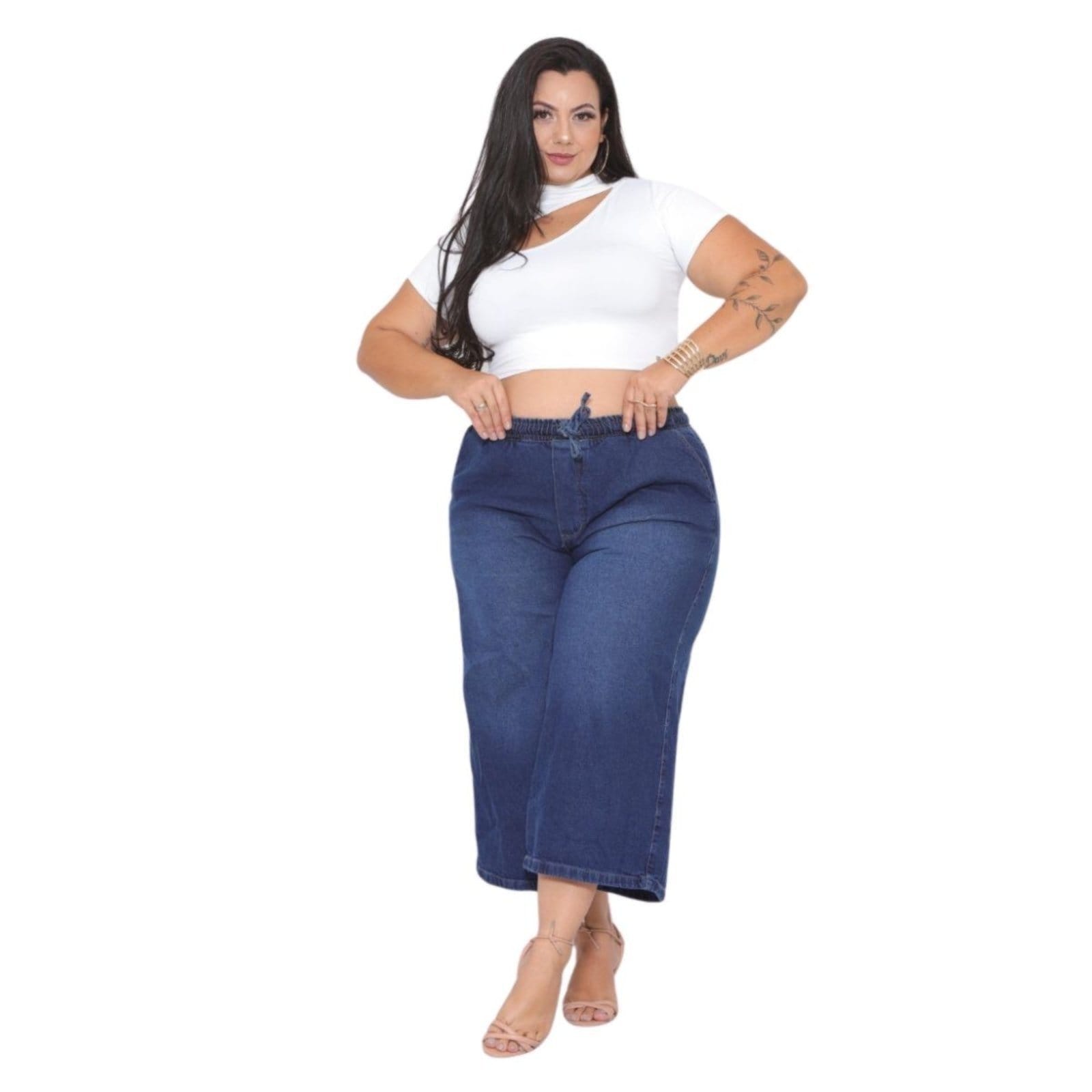 Calça Feminina Pantacourt Plus Size Jeans Clara