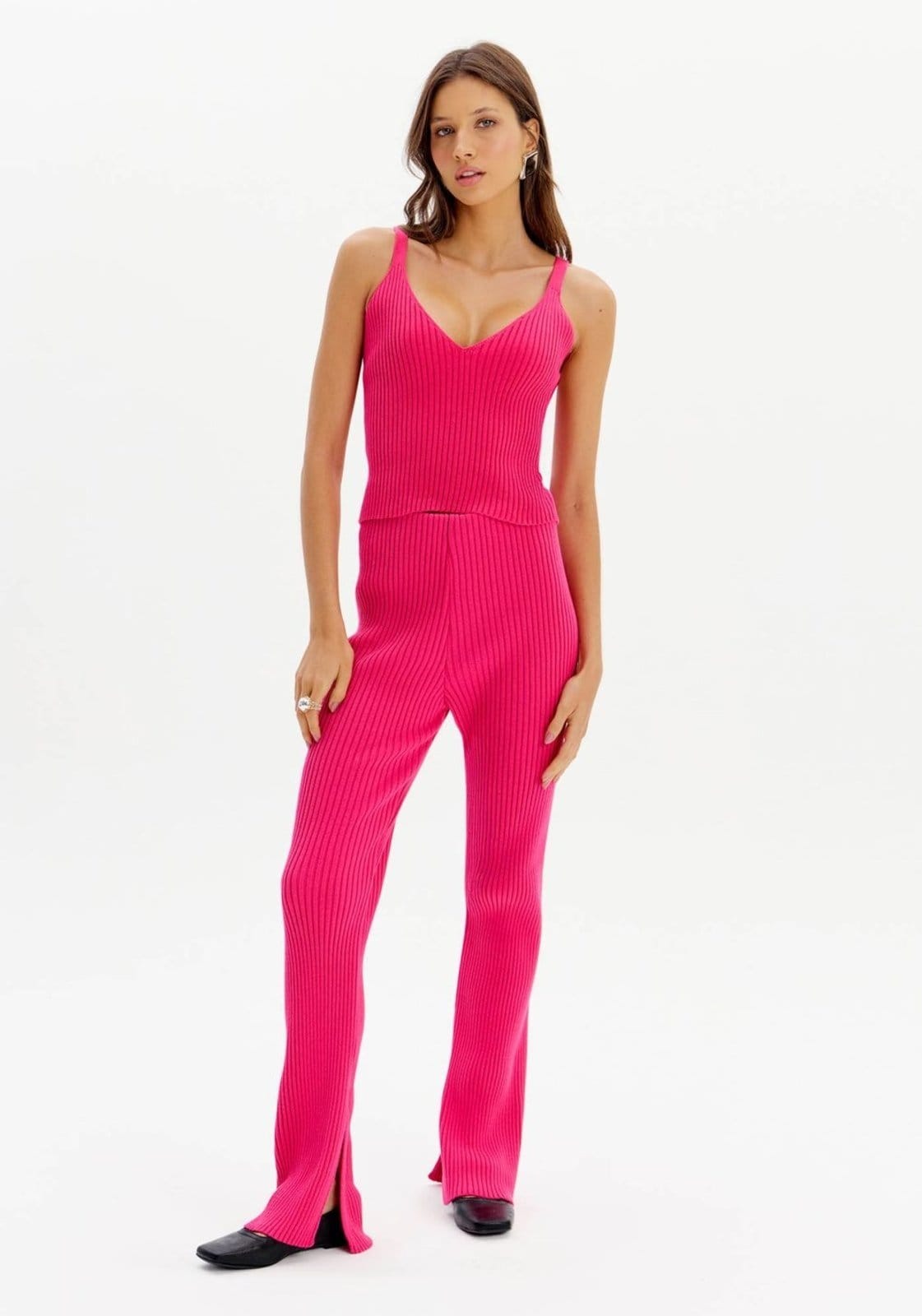 Vista 2 Calça Reta Tricot Com Fenda My Favorite Things rosa