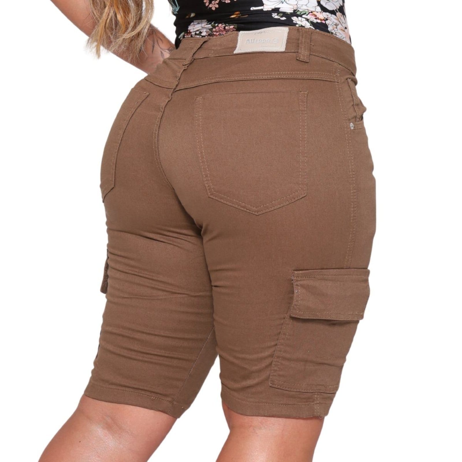 Vista 2 Bermuda Feminina Jeans Loka Cargo Jeans Loka marrom