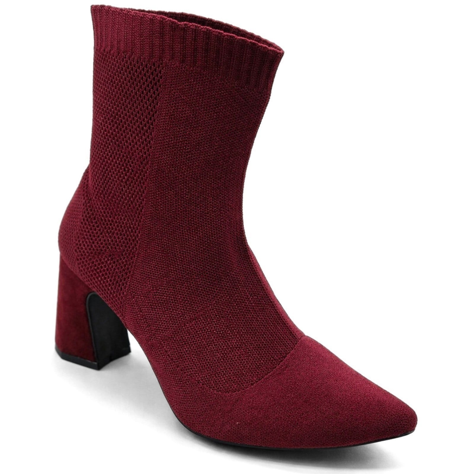 Vista 2 Bota Feminina de Cano Curto Estilo Meia Salto Grosso 184000 Hannah Footwear vinho