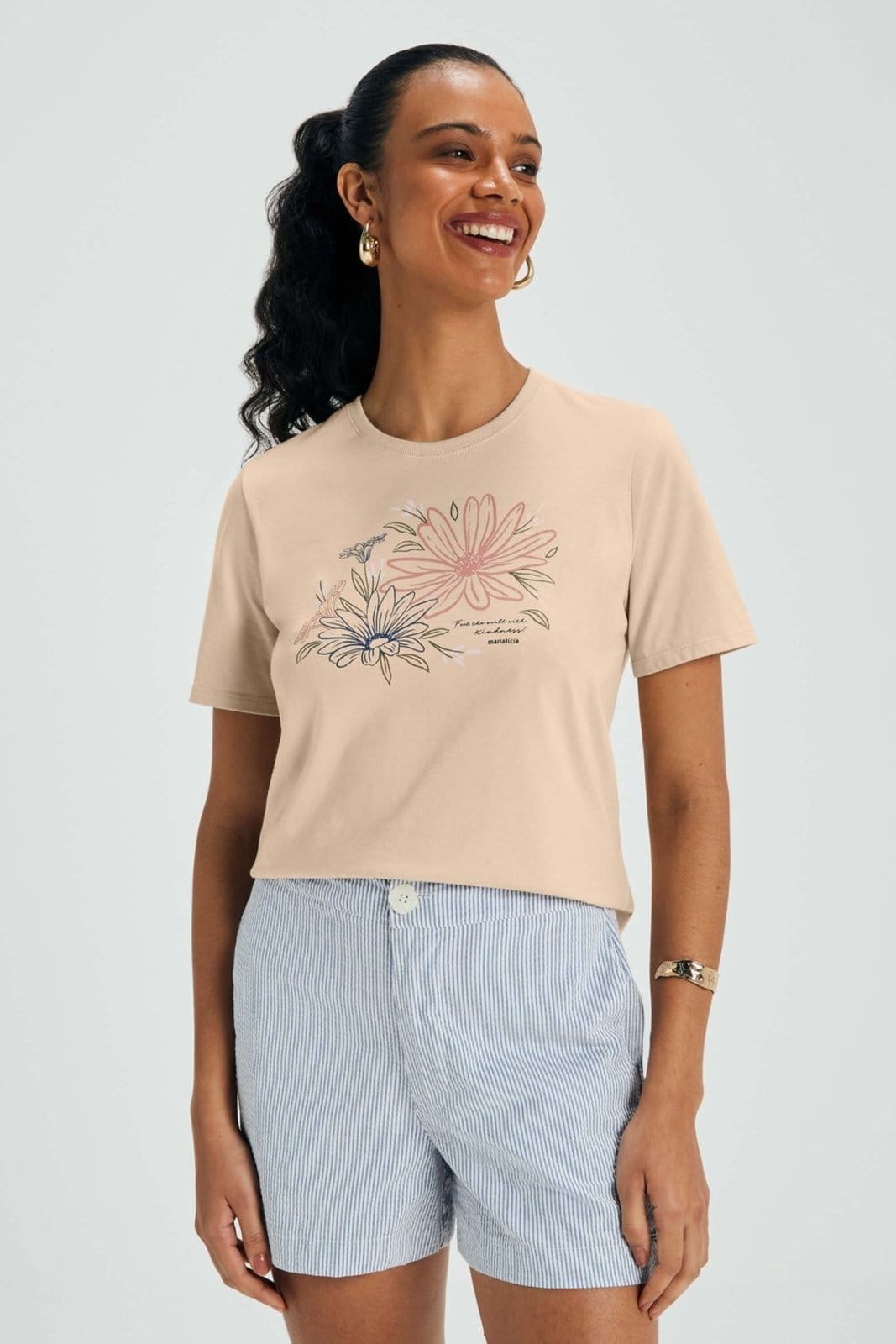 Vista principal Short Feminino Tricoline Fio Tinto Marialícia Marialícia azul