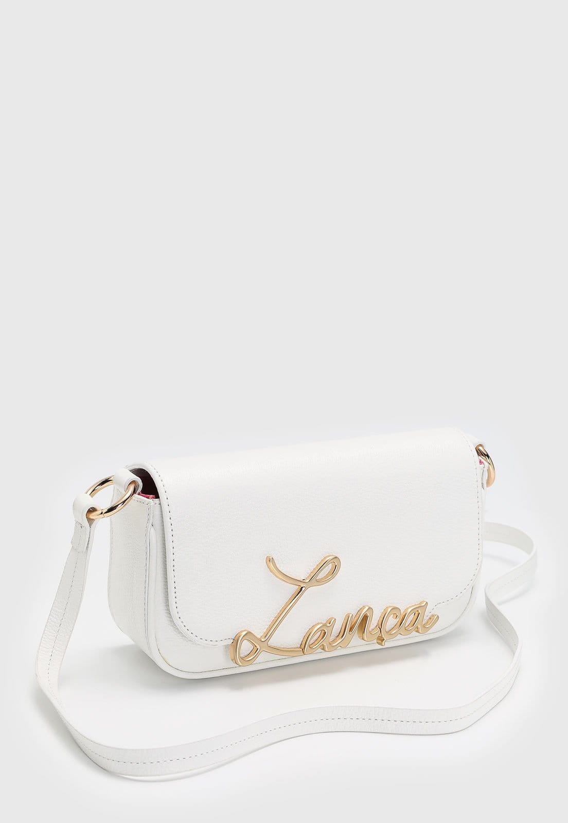 Vista 2 Bolsa Feminina Lança Perfume Lettering Metálico Branca Lança Perfume branco