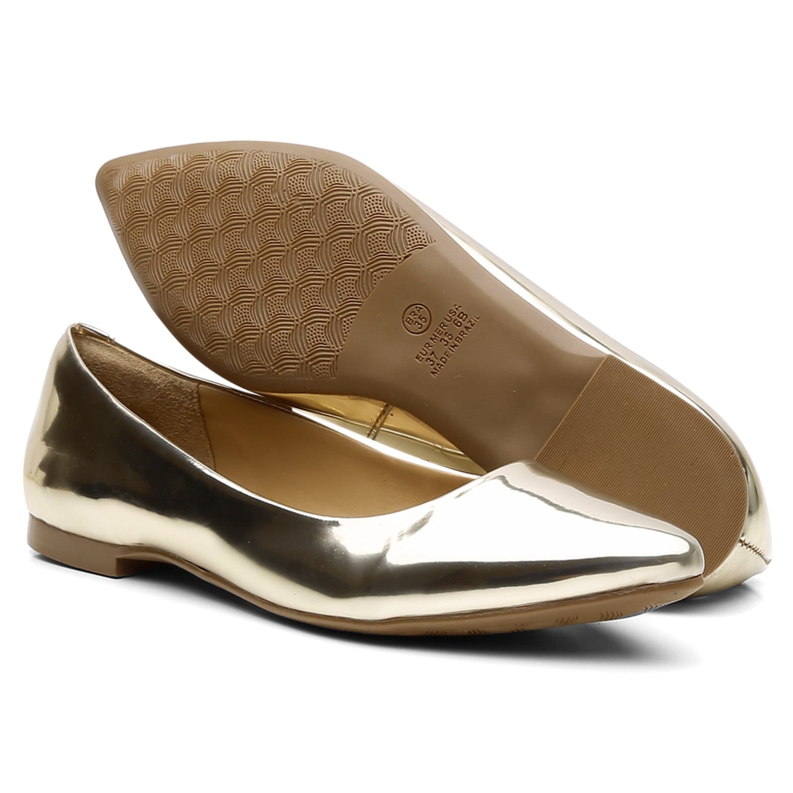 Sapatilha Bico Fino Casual Comfort Lisa Ouro Light
