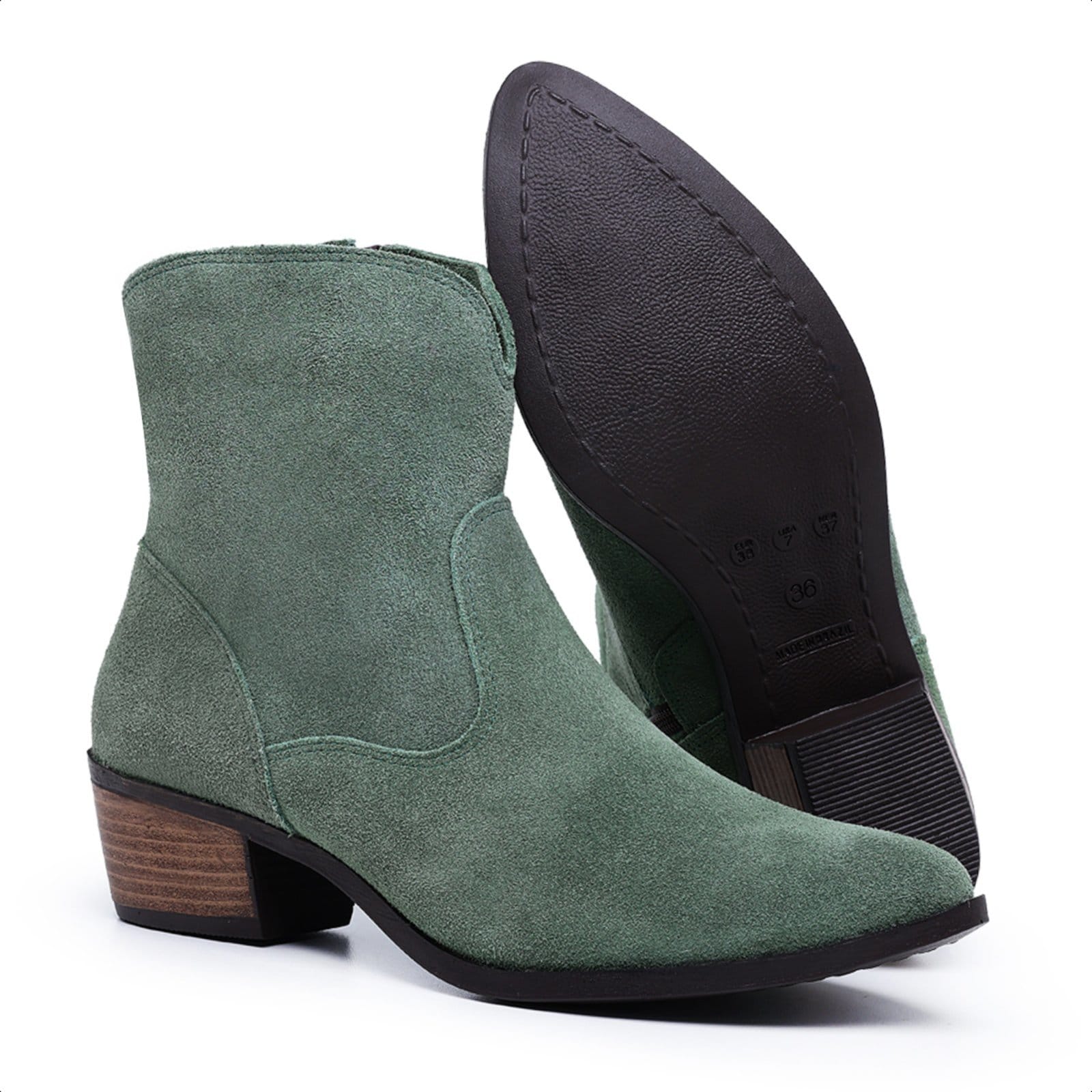 Bota Texana Country Feminina Cano Baixo De Couro Salto de 4 cm Cano 15 cm Mod.1100 camurça