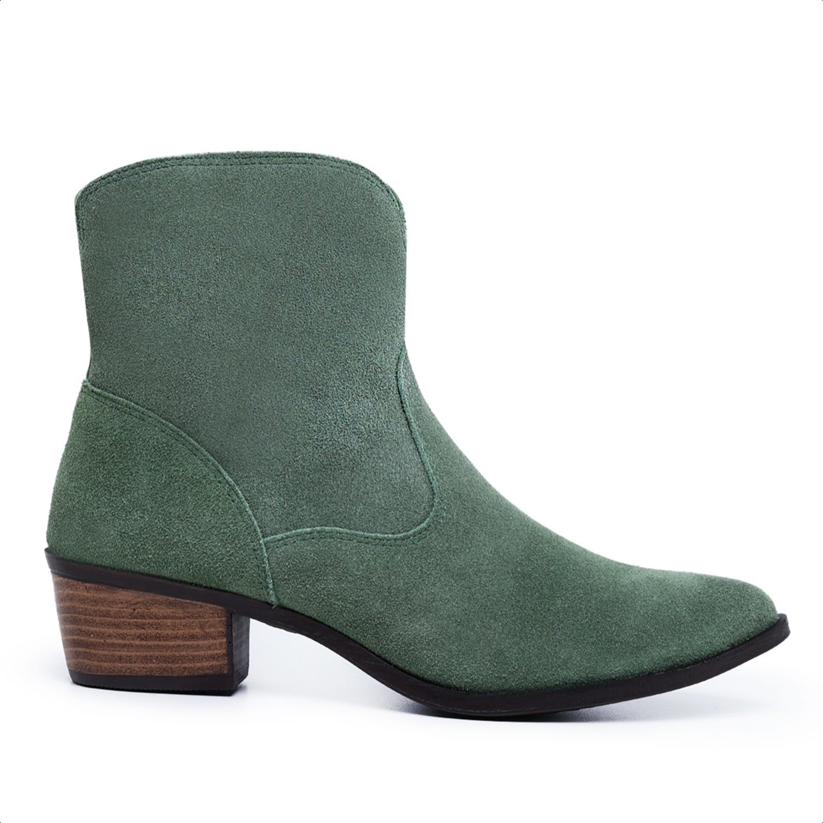 Vista 2 Bota Texana Country Feminina Cano Baixo De Couro Salto de 4 cm Cano 15 cm Mod.1100 camurça Mister Couros verde