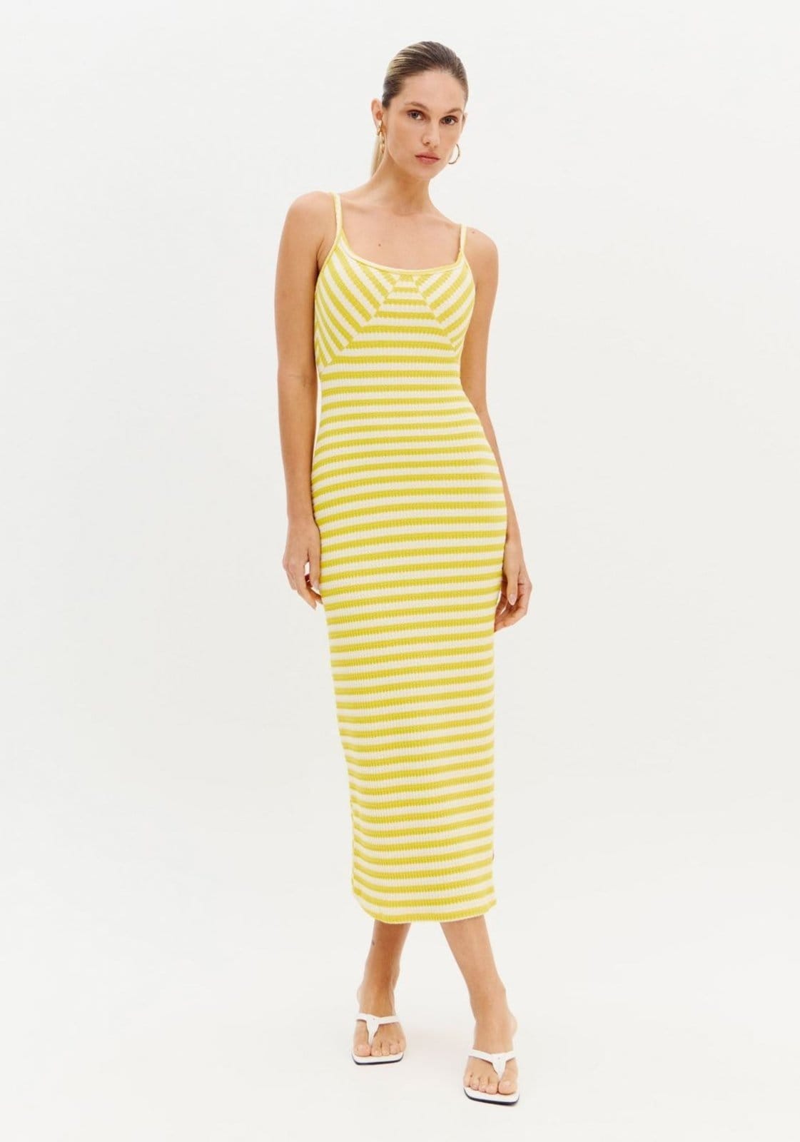 Vestido Super Midi De Alças Listrado