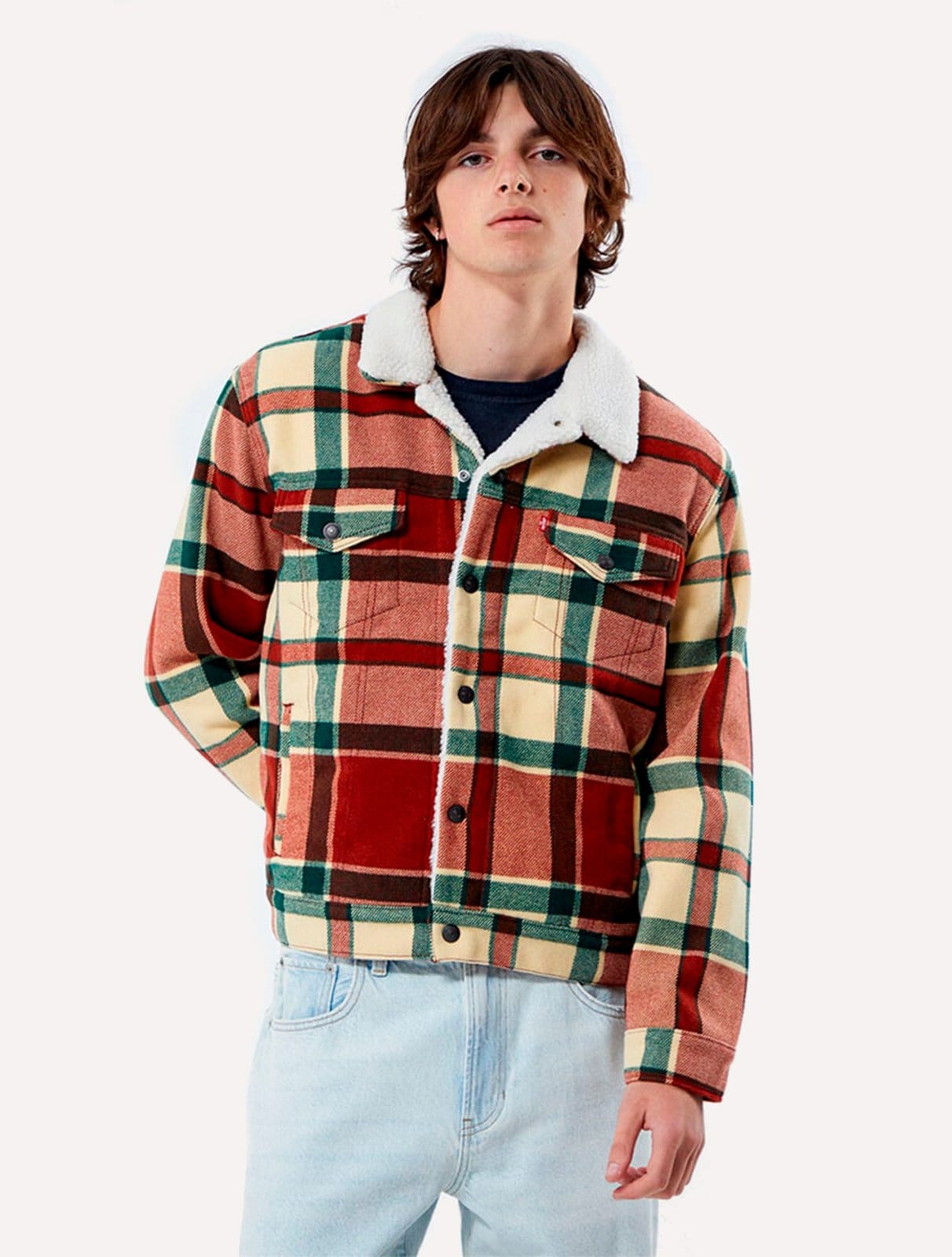 Jaqueta Levis Jeans Masculina Trucker Tipo III Sherpa Cáqui Marrom